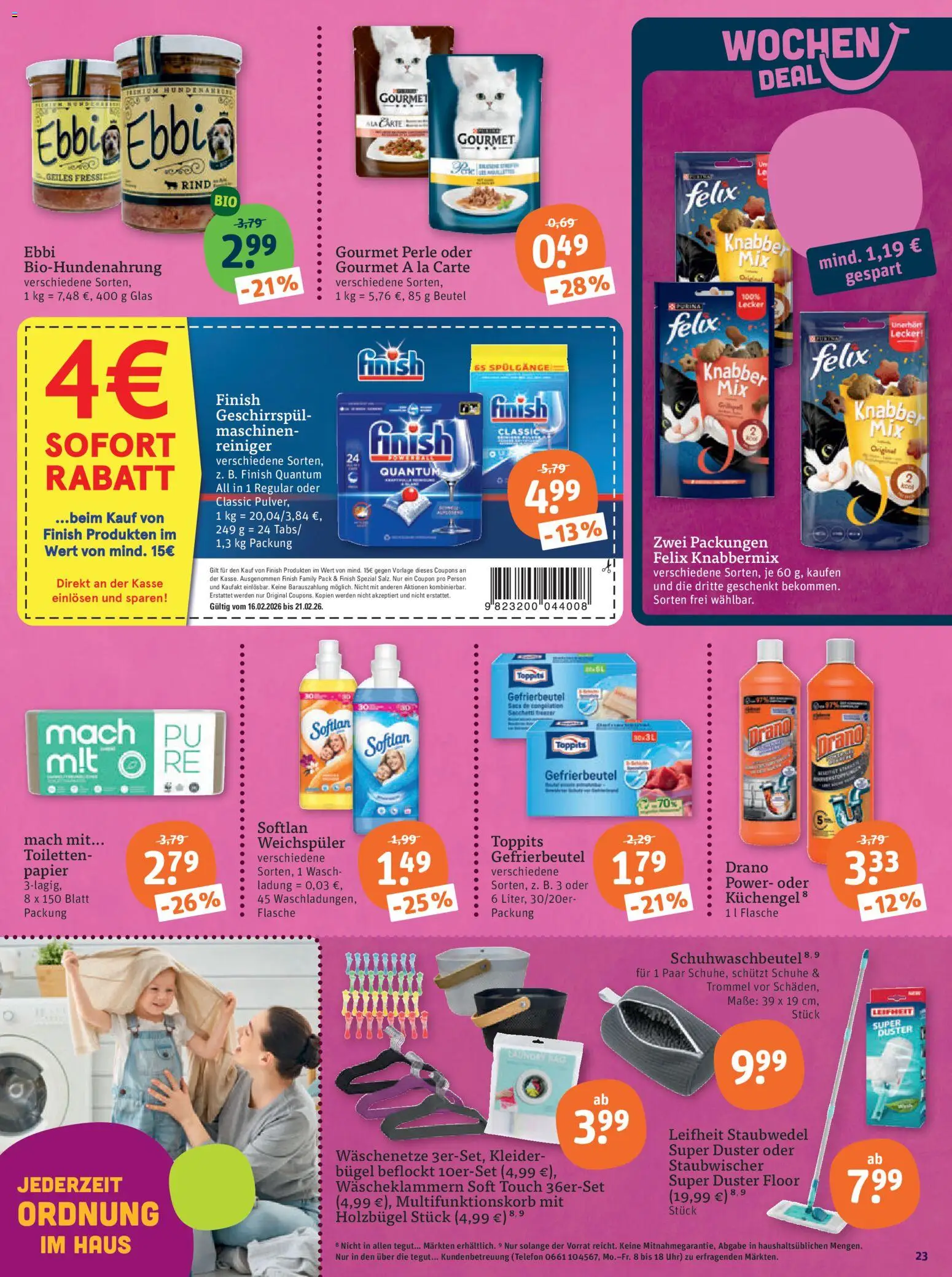 Tegut Prospekt – gültig ab 16.02.2026 | Seite: 25 | Produkte: Finish, Weichspüler, Telefon, Uhr