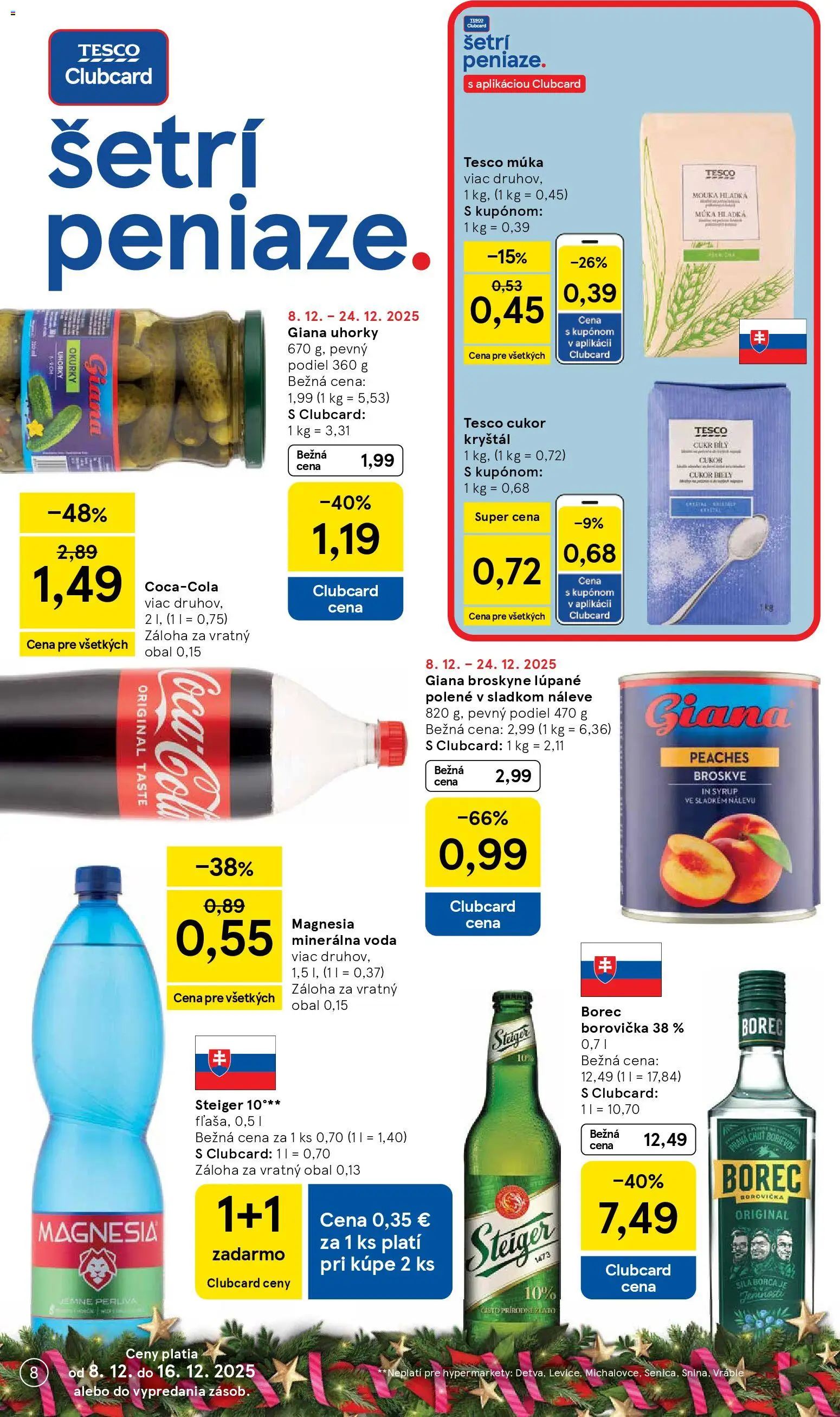 Nové Tesco akcie – leták je platný od 08.12.2025 | Strana: 8 | Produkty: Cukor, Magnesia, Steiger, Cola