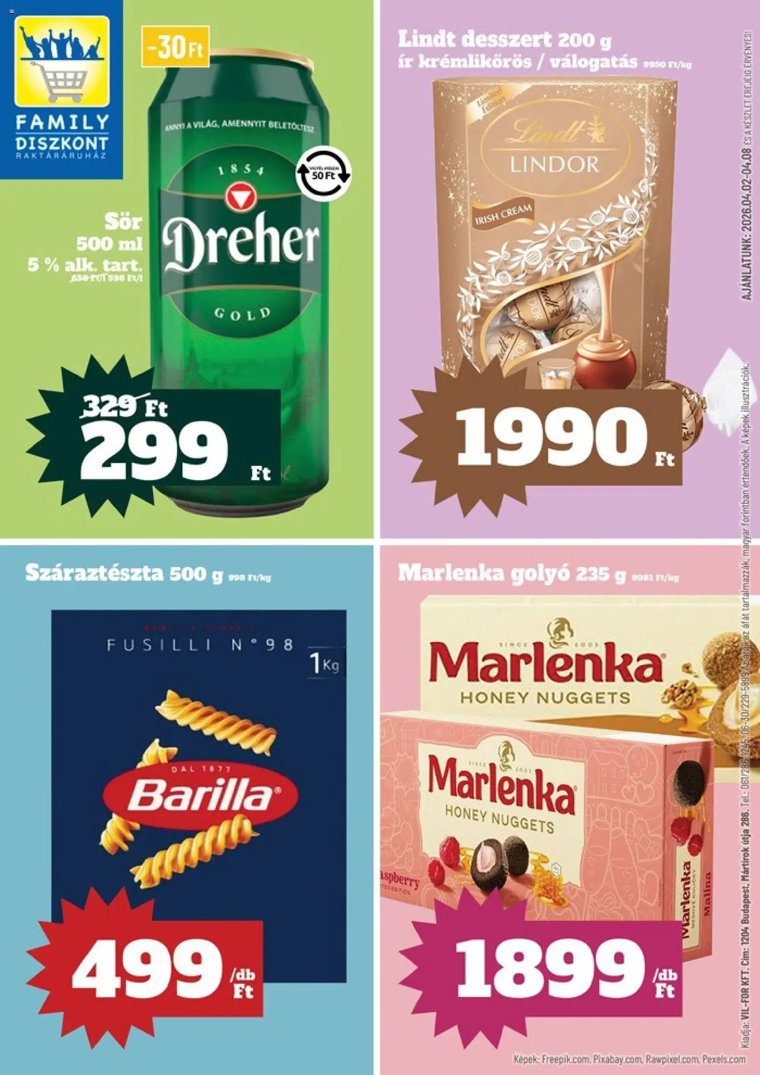 Family Diszkont akciós ujság - amely érvényes a következő dátumtól: 02.04.2026 | Oldal: 1 | Termékek: Nuggets, Száraztészta