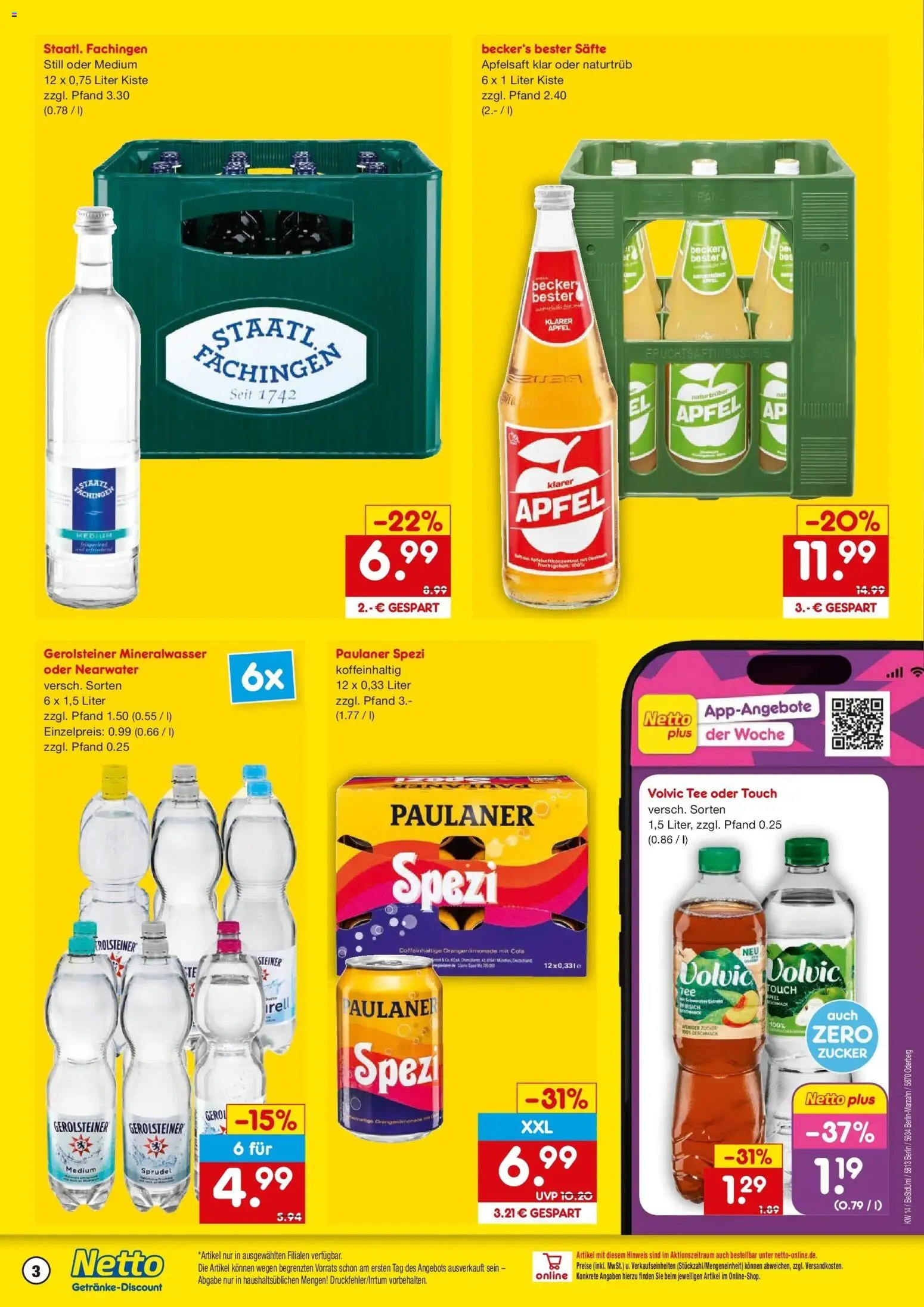 Netto Marken-Discount Prospekt Berlin	 – gültig ab 30.03.2026 | Seite: 3 | Produkte: Cola, Paulaner spezi, Pfirsich, Gerolsteiner
