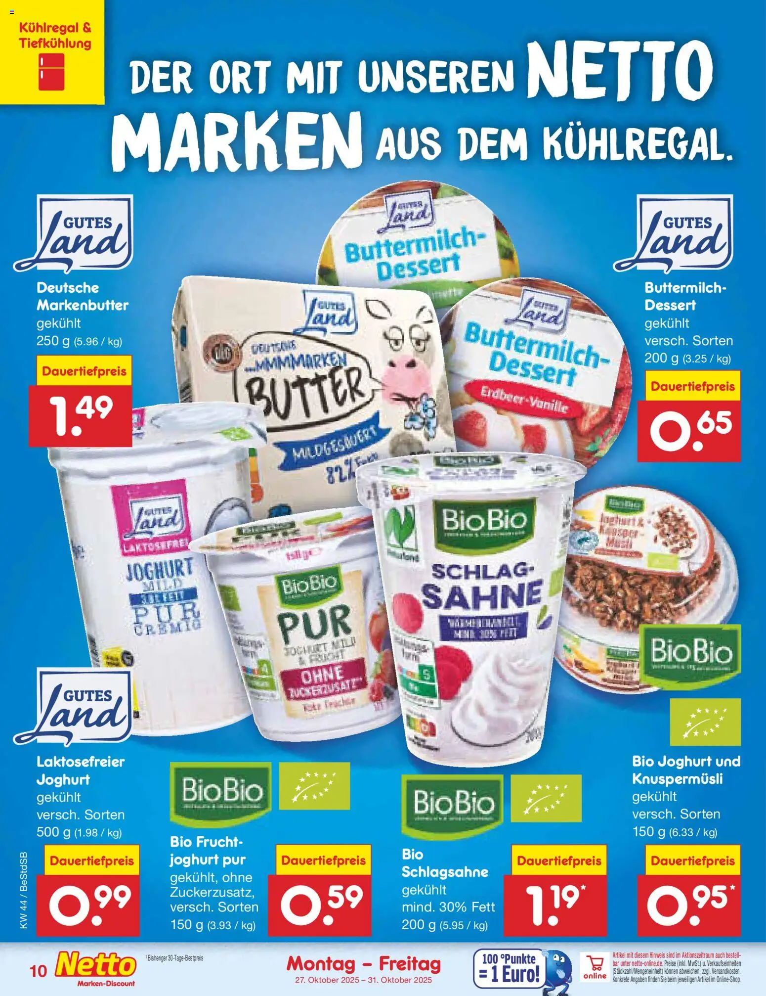 Netto Marken-Discount Prospekt 	 – gültig ab 27.10.2025 | Seite: 12 | Produkte: Buttermilch, Schlagsahne, Butter, Sahne