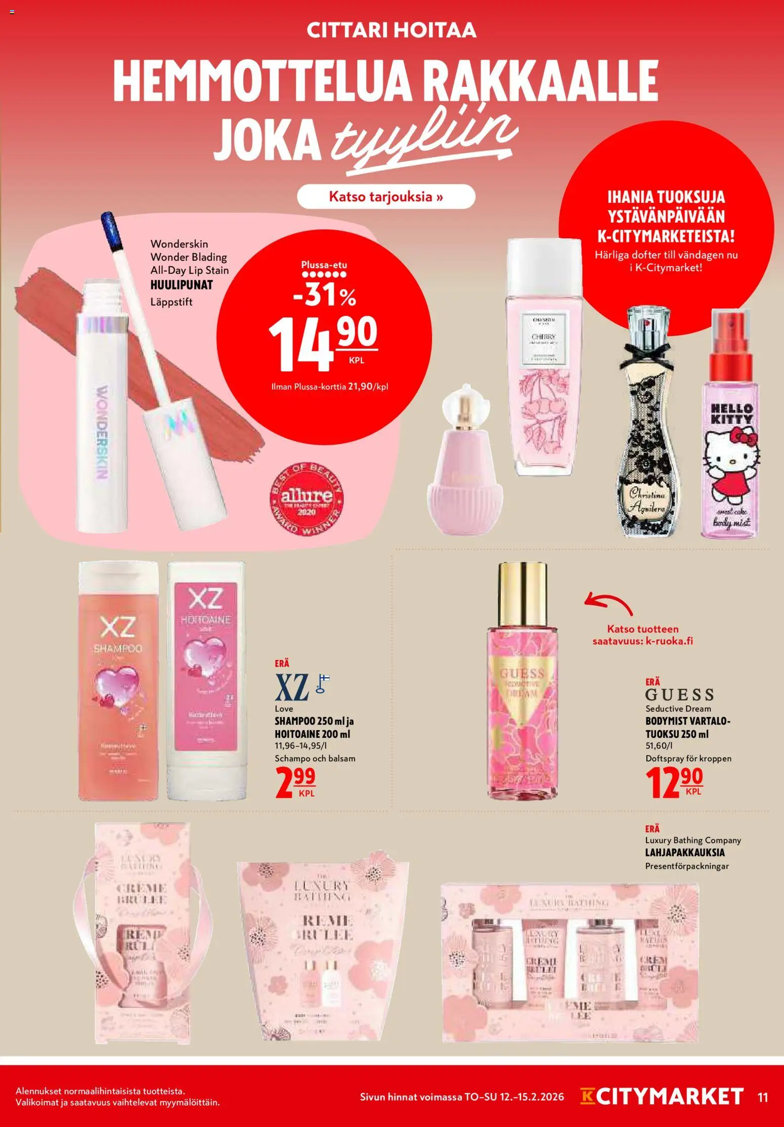 K-Citymarket tarjoukset – voimassa 12.02.2026 alkaen | Sivu: 11 | Tuotteet: Tuoksu, Shampoo, Hoitoaine