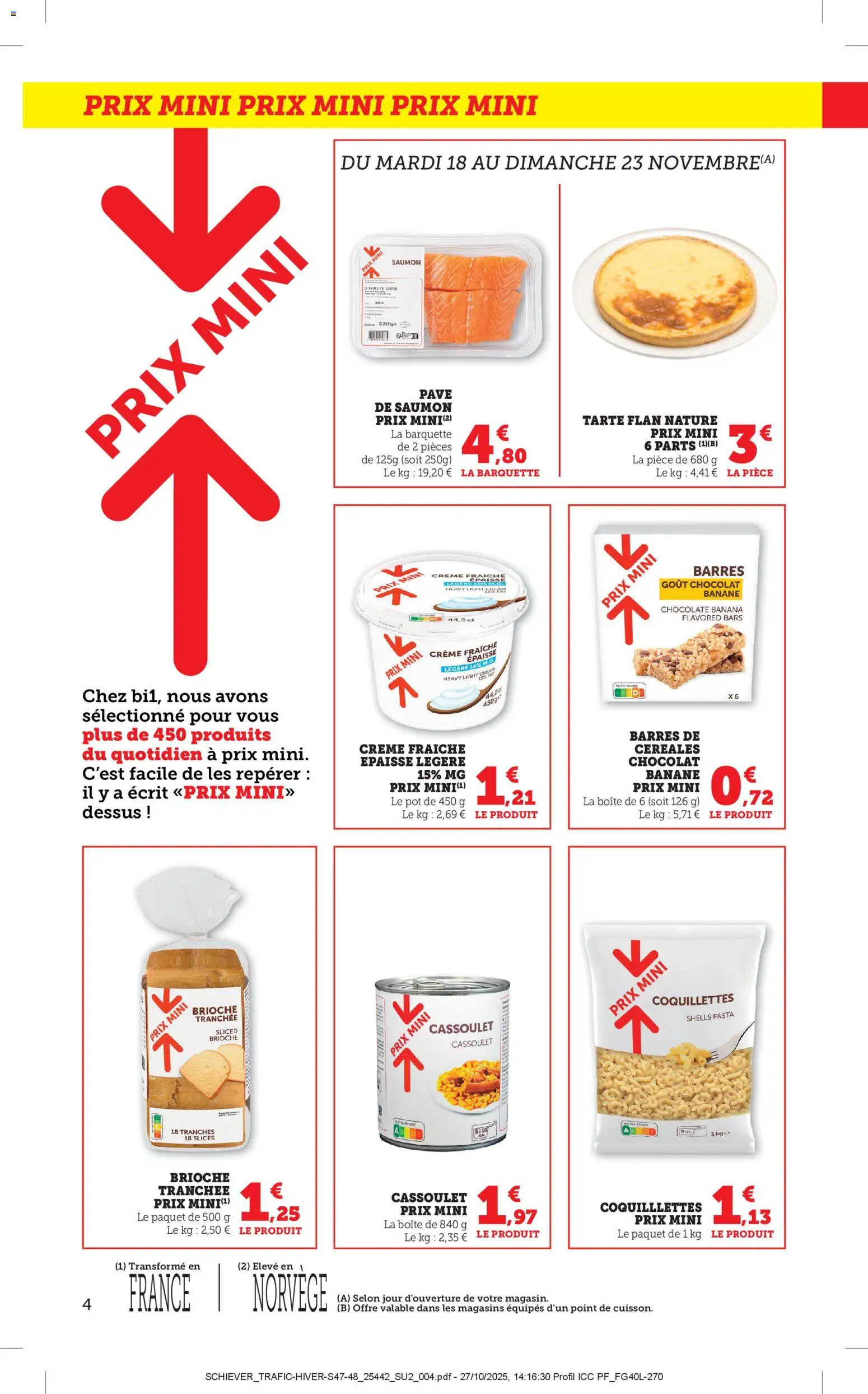 {H1} | Page: 4 | Produits: Banane, Chocolat, Saumon, Crème