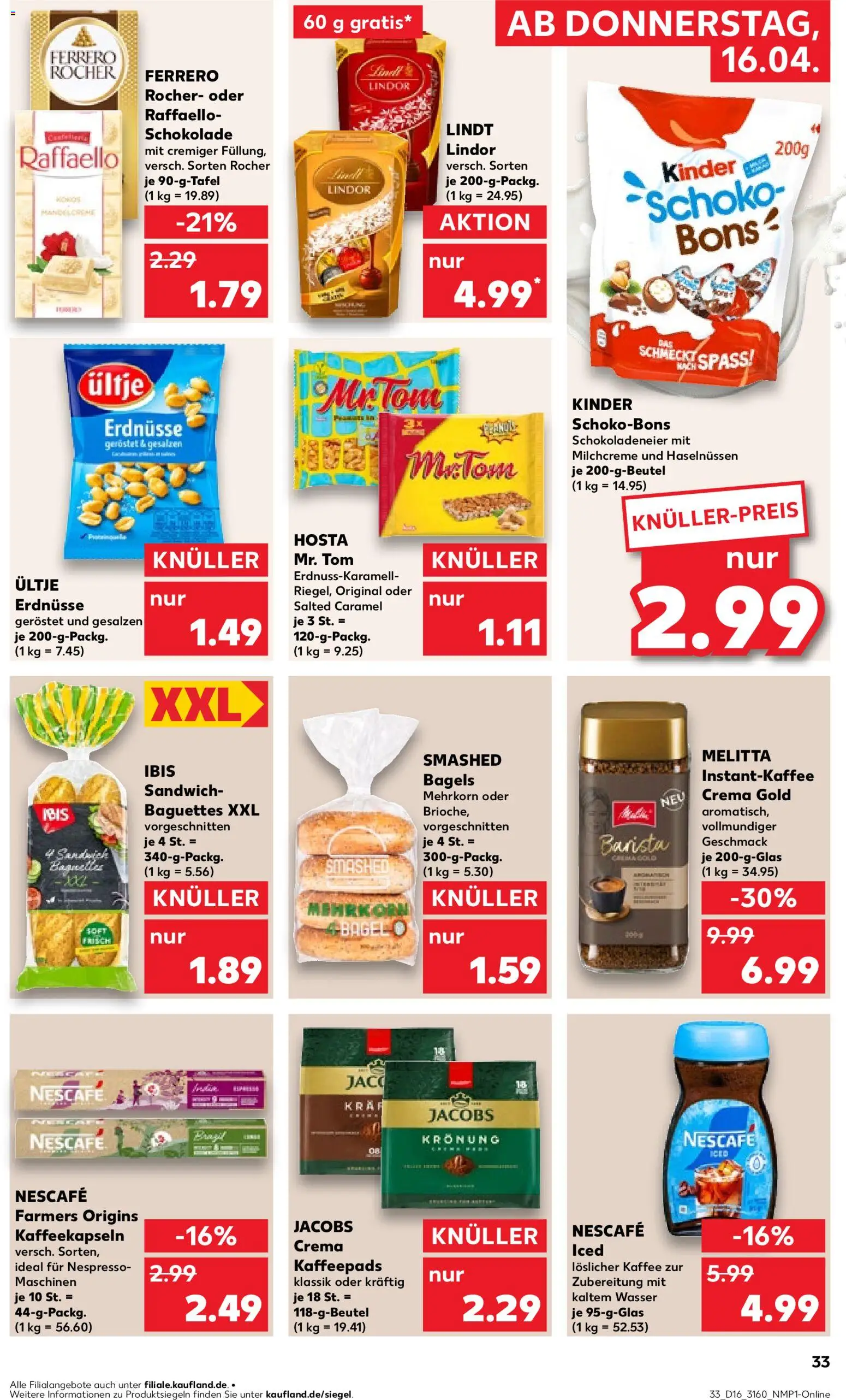 Kaufland Prospekt Jena	 – gültig ab 16.04.2026 | Seite: 33 | Produkte: Melitta, Kaffeepads, Erdnüsse, Lindt