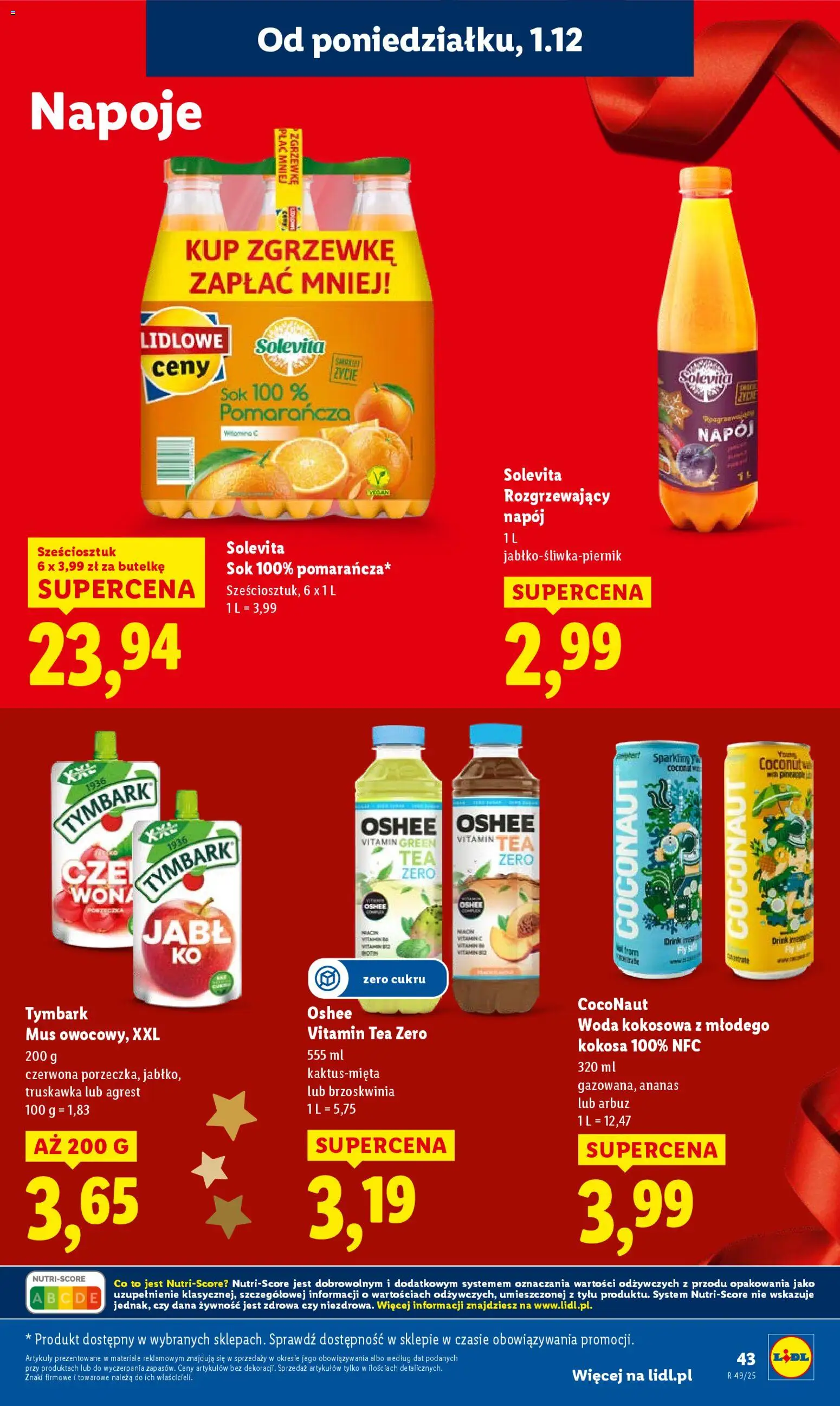 Lidl Gazetka od 01.12.2025 | Strona: 45 | Produkty: Brzoskwinia, Arbuz, Napoje, Woda