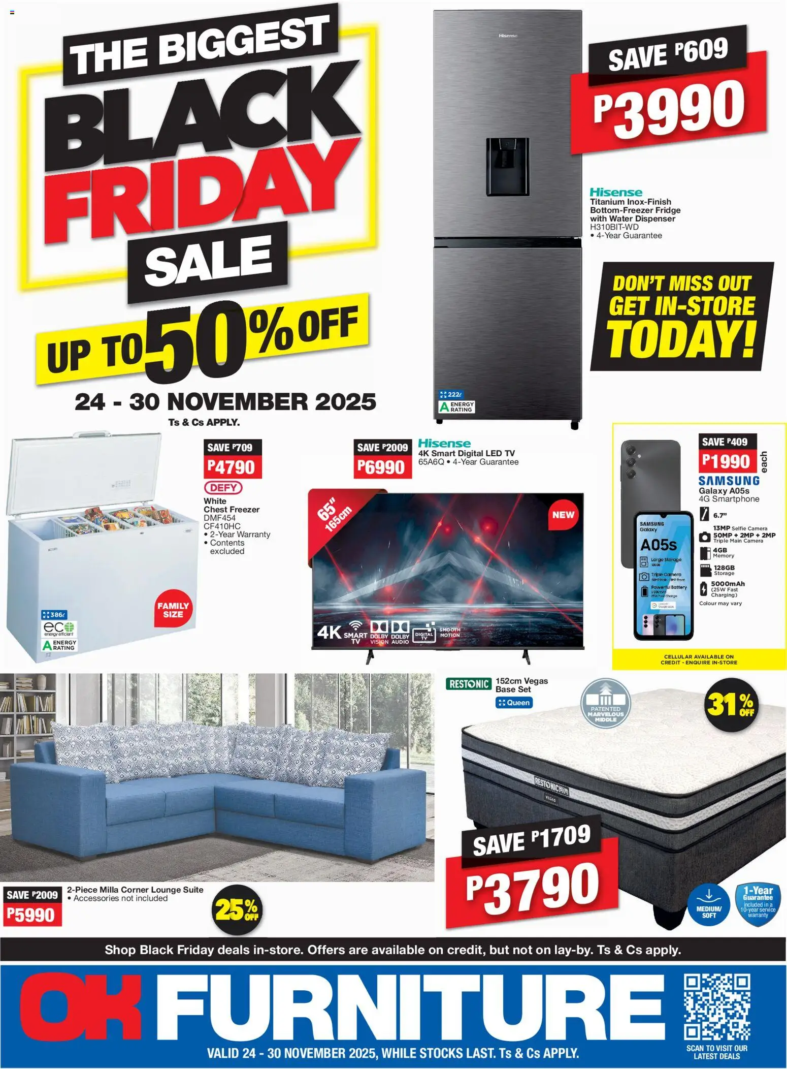 New OK Furniture catalogue – valid from 24.11.2025 | Page: 1 | Products: Freezer, TV, Battery, Lounge suite