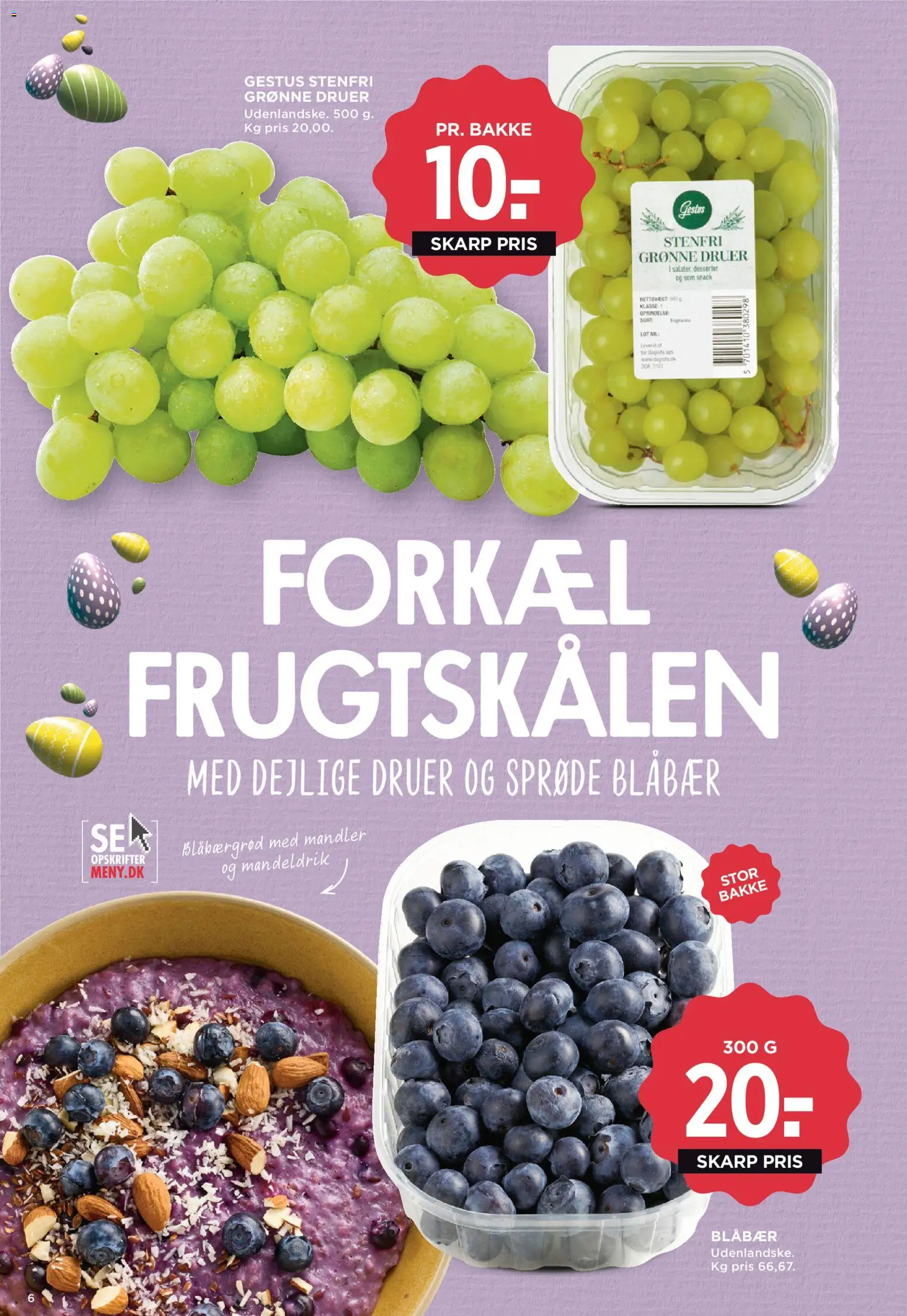 Meny tilbudsavis – gyldig fra 13.03.2026 | Side: 6 | Produkter: Blåbær, Mandler, Mandeldrik, Søm