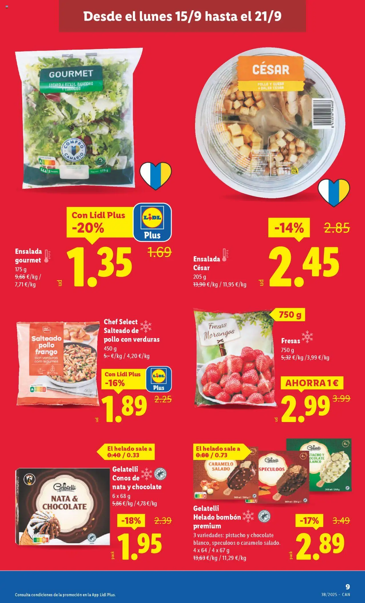 Lidl - Canarias  │ válido desde el 15.09.2025 | Página: 9 | Productos: Helado bombón, Queso, Chocolate, Helado