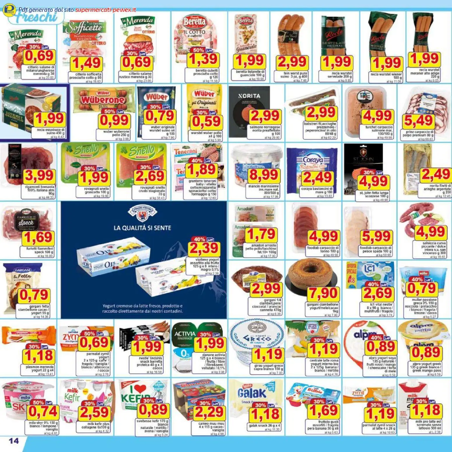 Volantino Pewex del 07.11.2025 | Pagina: 14 | Prodotti: Yogurt greco, Prosciutto Cotto, Pera, Acciughe