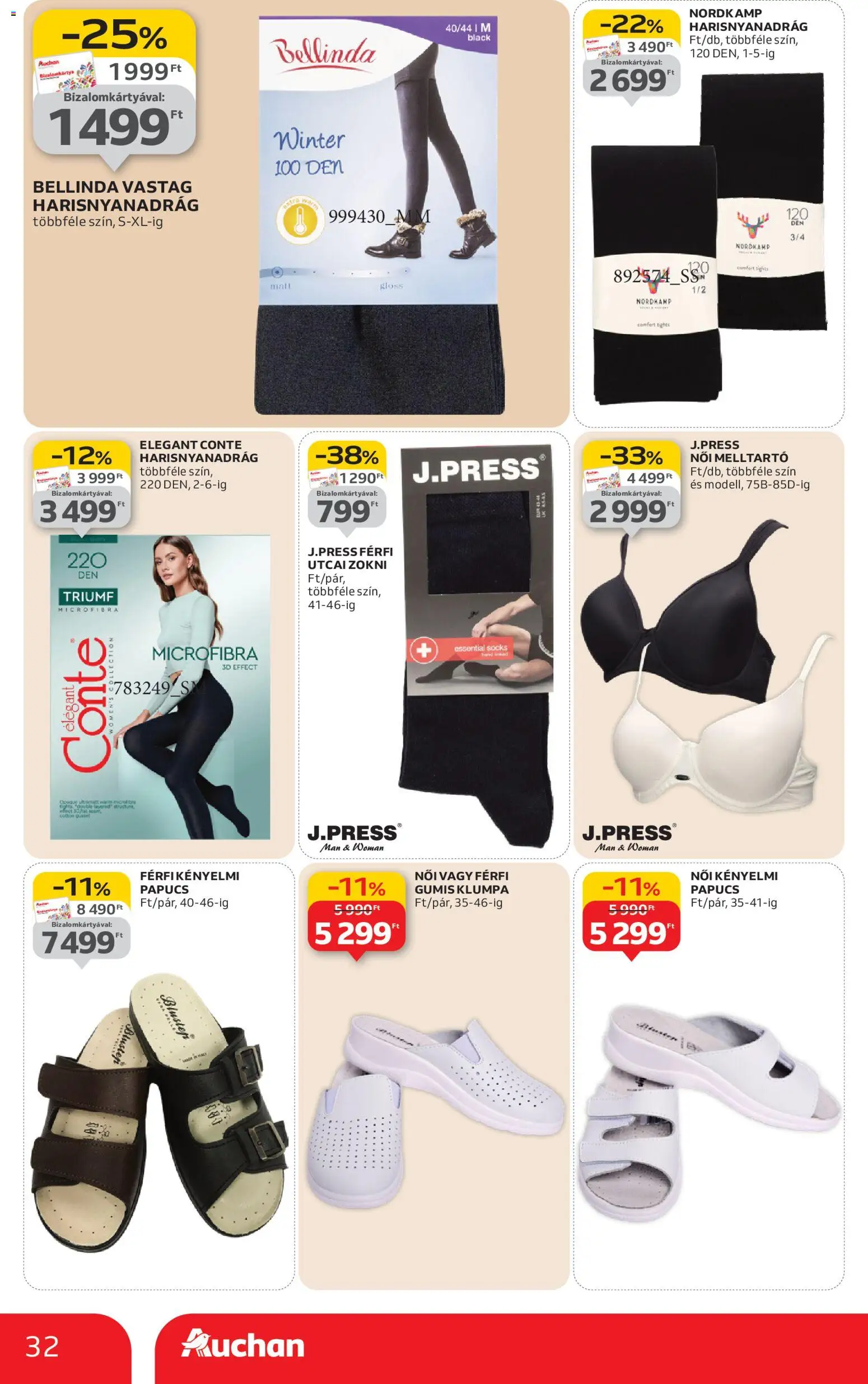 Auchan akciós ujság - amely érvényes a következő dátumtól: 02.01.2026 | Oldal: 32 | Termékek: Papucs, Harisnyanadrág, Melltartó, Zokni