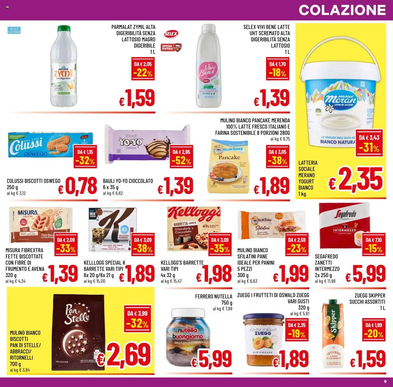 Volantino A&O del 20.08.2025 | Pagina: 9 | Prodotti: Yogurt, Mandorle, Nutella, Fette biscottate