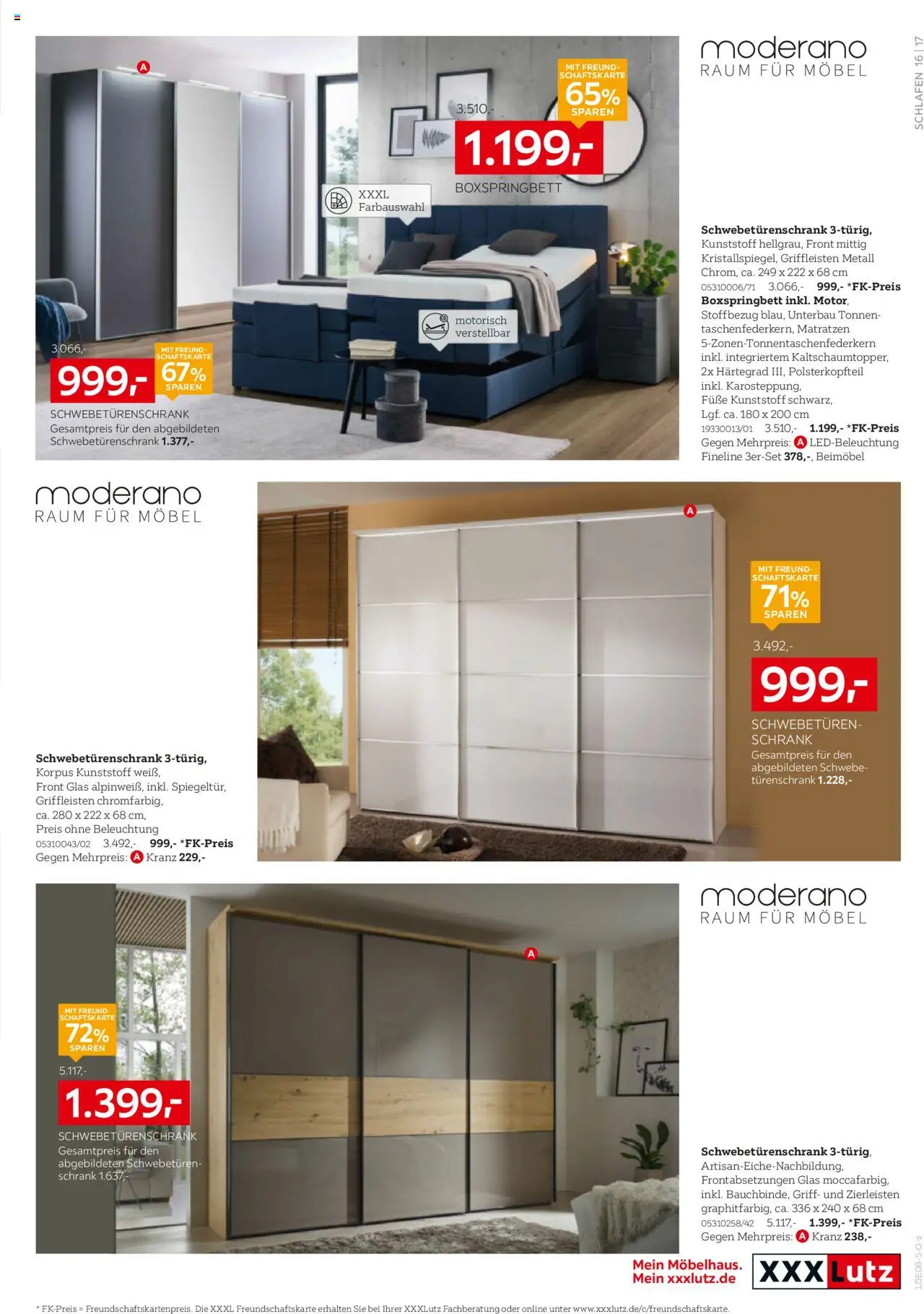 XXXL Lutz Schlafen Spezial - gültig ab dem 28.07.2025 | Seite: 17 | Produkte: Schwebetürenschrank, Boxspringbett, Schrank