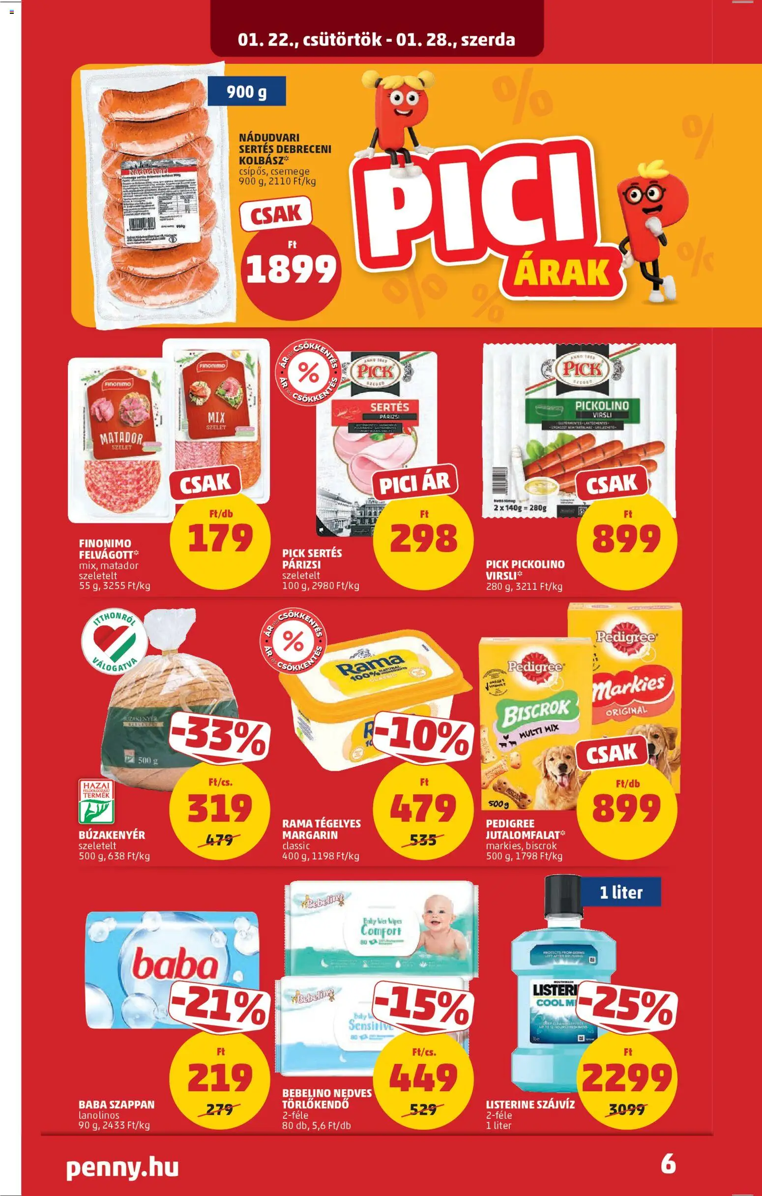 PENNY akciós ujság - amely érvényes a következő dátumtól: 22.01.2026 | Oldal: 10 | Termékek: Pick, Törlőkendő, Szájvíz, Párizsi