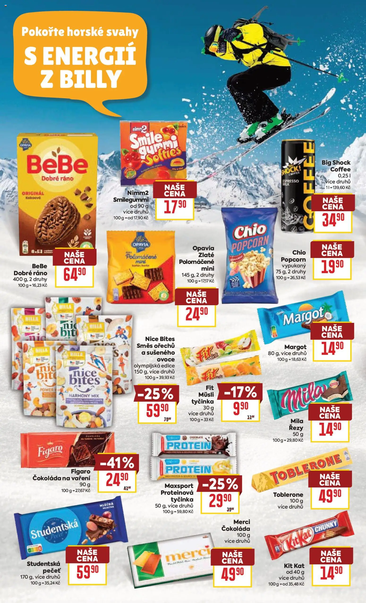 Billa Velký leták od 25.02.2026 | Strana: 22 | Produkty: Popcorn, Mila, Toblerone, Bebe