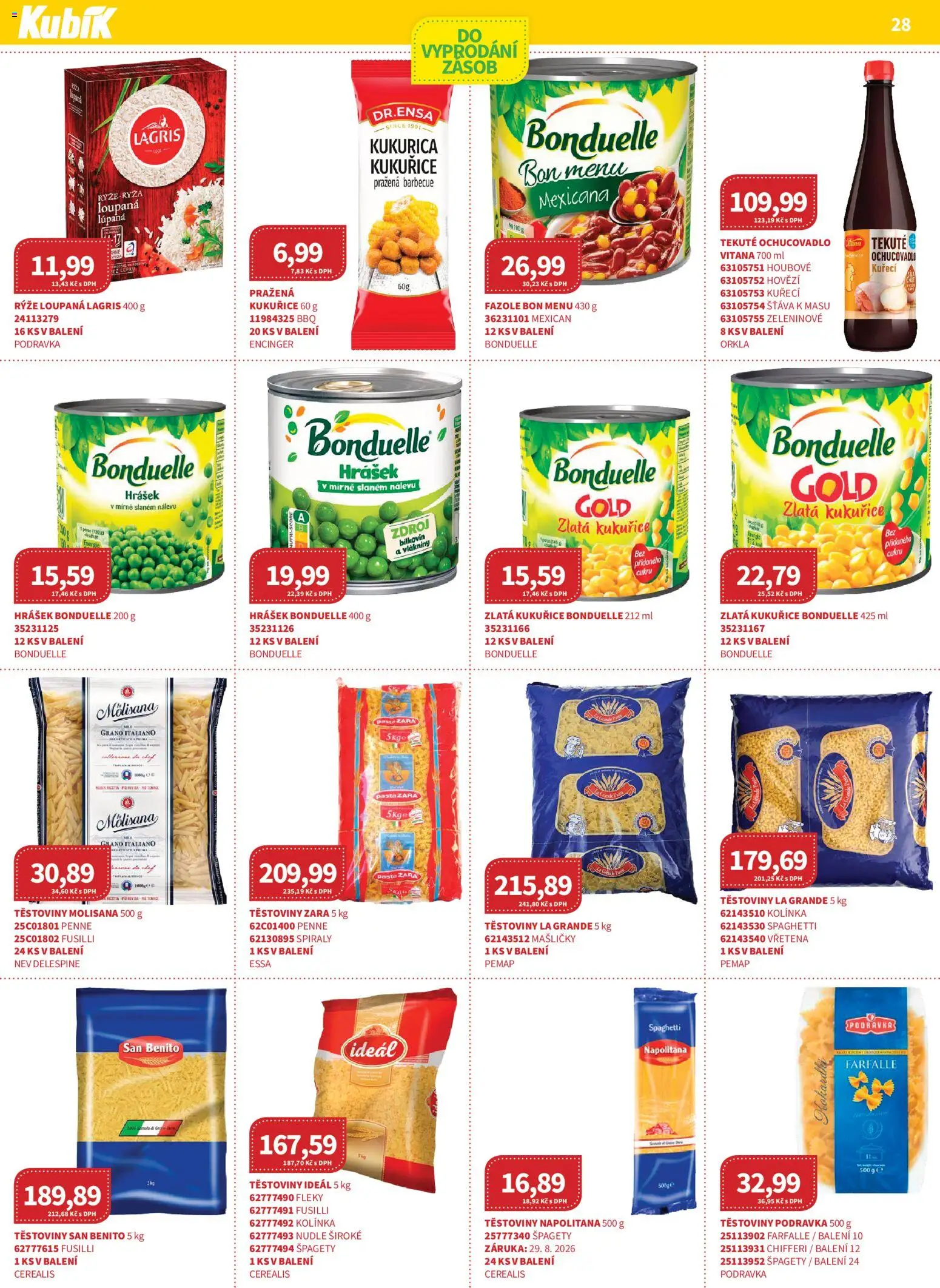 Kubík leták - Velkoobchod 04/2026 od 01.04.2026 | Strana: 28 | Produkty: Těstoviny, Špagety, Fazole, Nudle