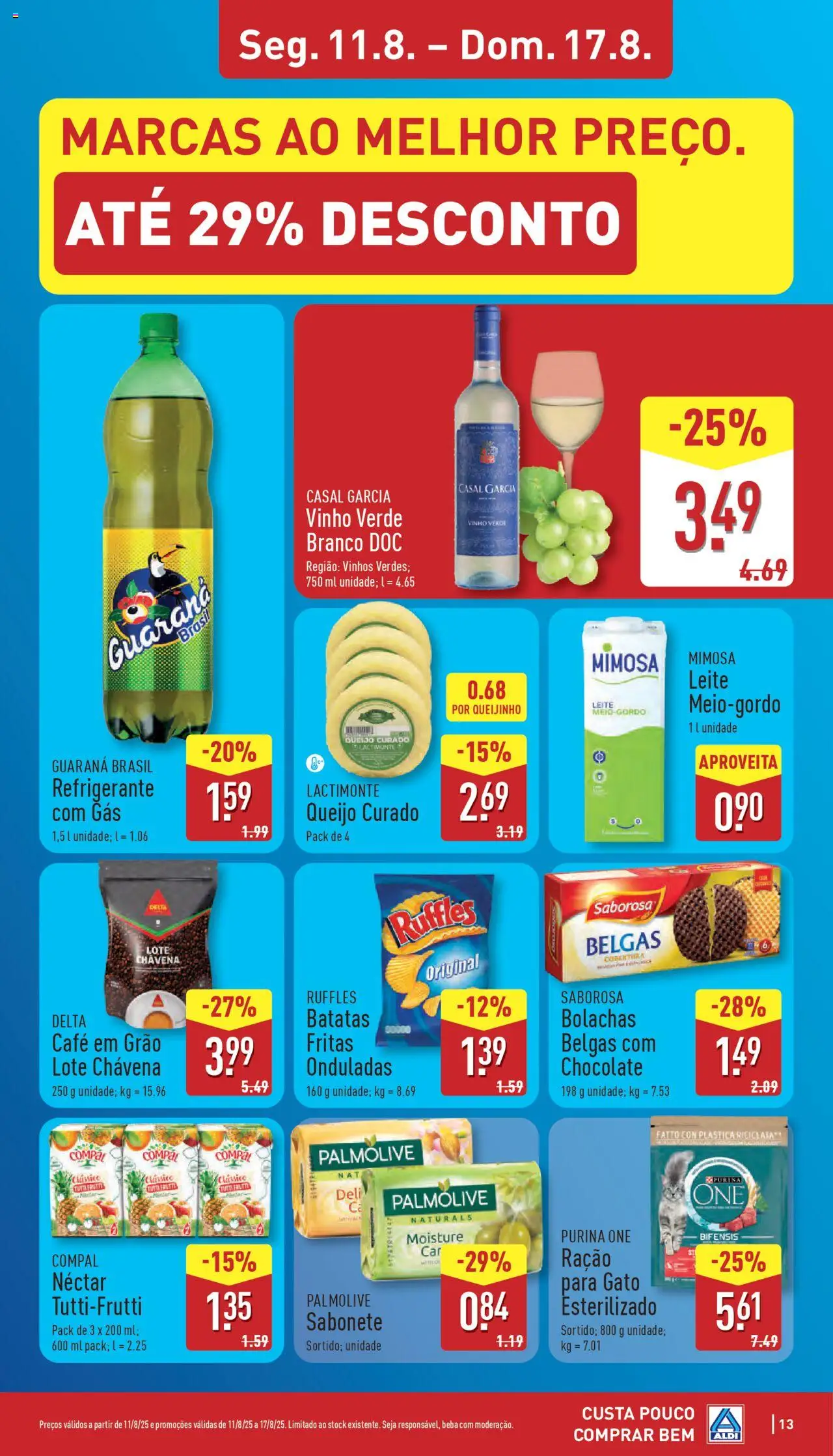 Aldi folheto │ válido de 11.08.2025 | Página: 13 | Produtos: Refrigerante, Purina one, Sabonete, Queijo