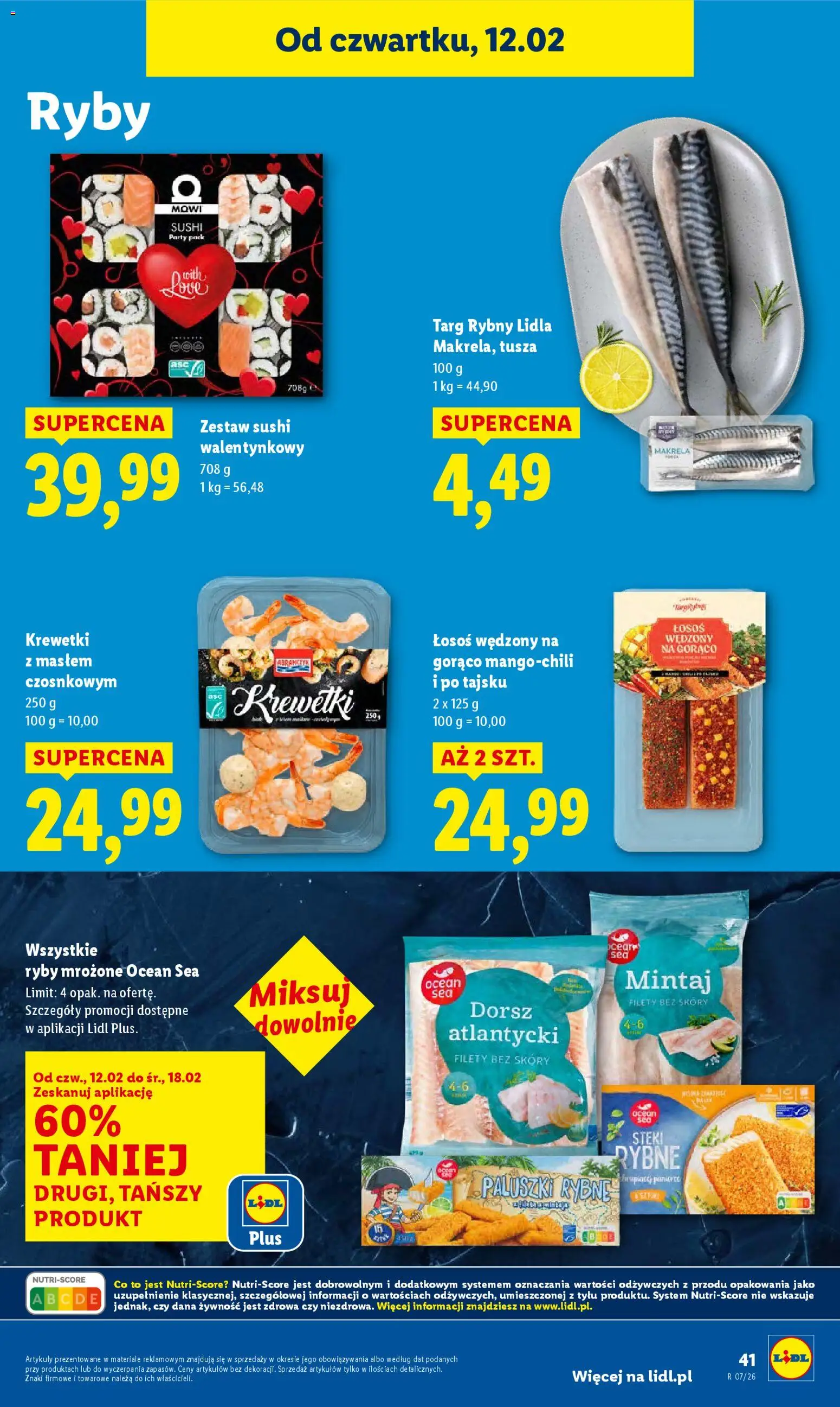 Lidl Gazetka od 12.02.2026 | Strona: 41 | Produkty: Łosoś wędzony, Steki, Łosoś wędzony na gorąco, Ryby