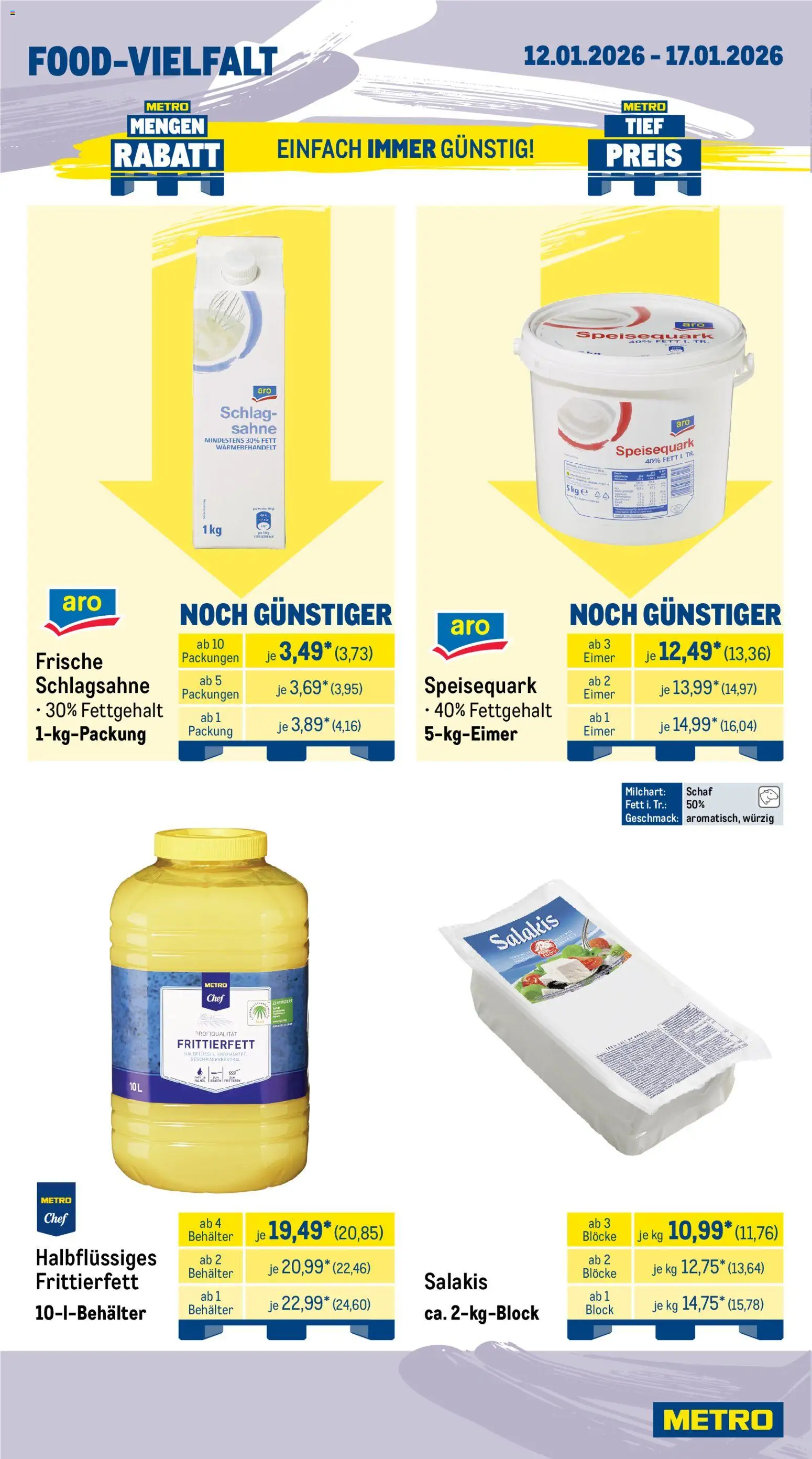 Metro  Wochen-Angebote Gastro – gültig ab 12.01.2026 | Seite: 10 | Produkte: Schlagsahne, Salakis, Sahne, Speisequark