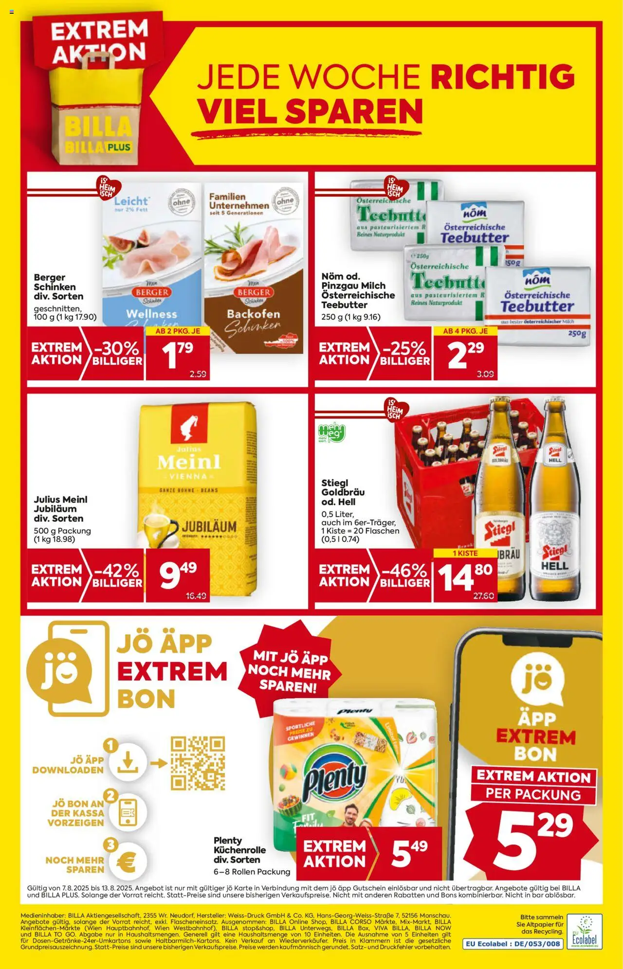 Billa Flugblatt - Salzburg gültig ab 07.08.2025 | Seite: 16 | Produkte: Milch, Schinken