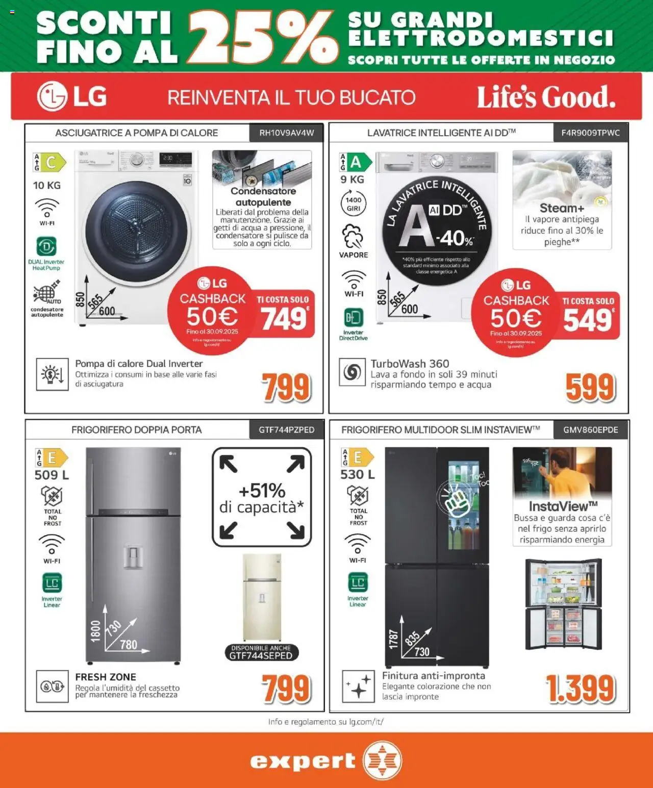 Volantino Expert del 11.09.2025 | Pagina: 6 | Prodotti: Acqua, Lavatrice, Asciugatrice, Frigorifero