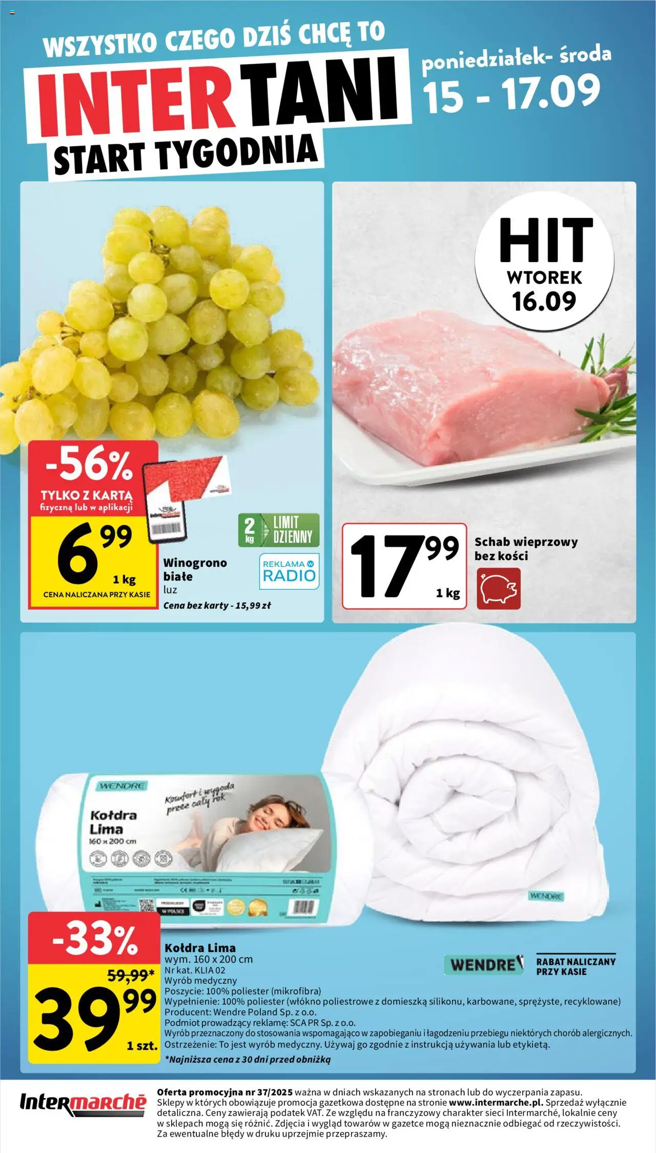 Intermarche Gazetka od 11.09.2025 | Strona: 40 | Produkty: Karta, Winogrono, Schab, Radio