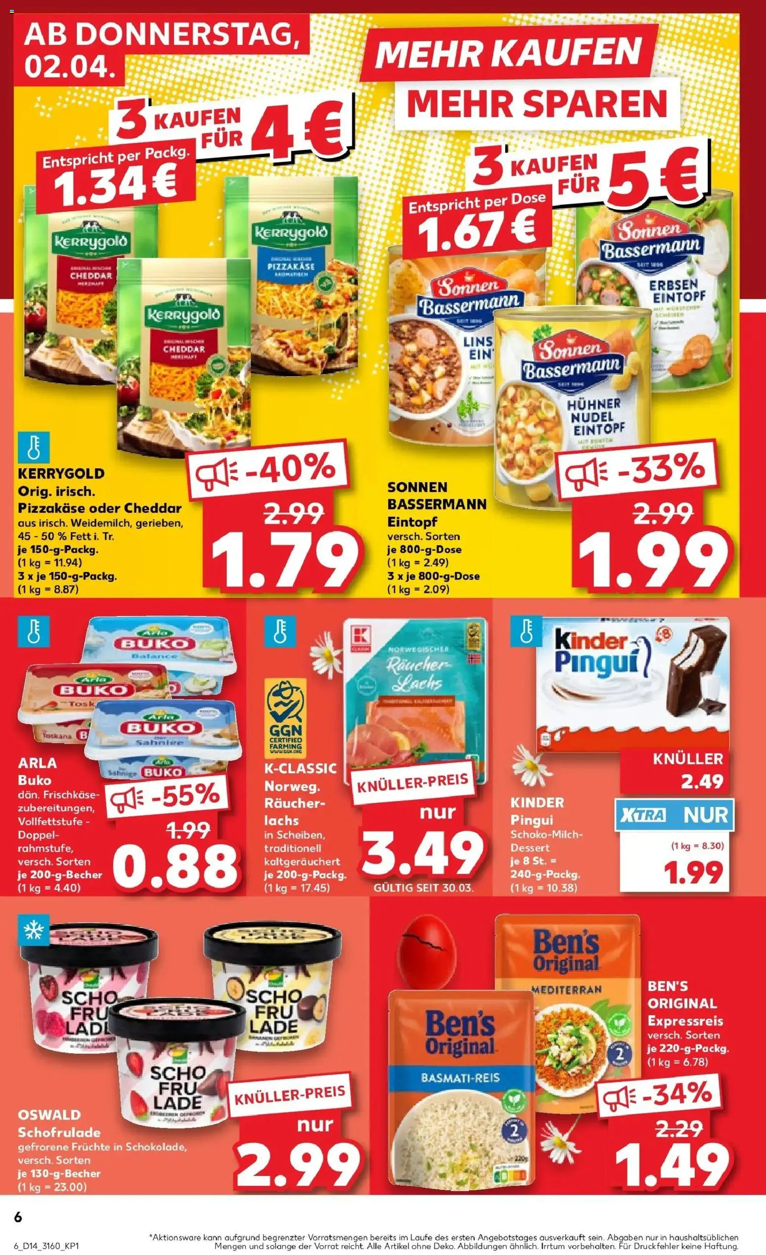Kaufland Prospekt Schwerin	 – gültig ab 02.04.2026 | Seite: 6 | Produkte: Lachs, Arla buko, Erbsen, Frischkase