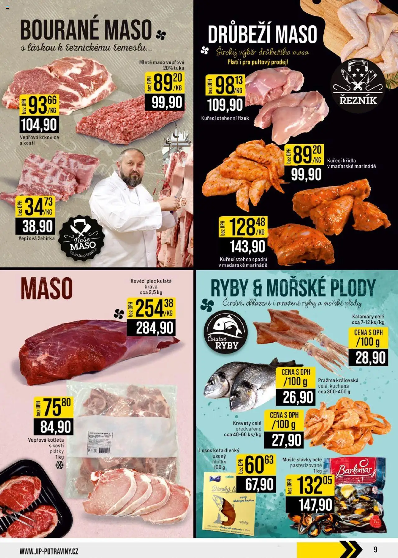 Jip leták - Cash & Carry od 06.08.2025 | Strana: 9 | Produkty: Losos, Krkovice, Čerstvé ryby, Krevety