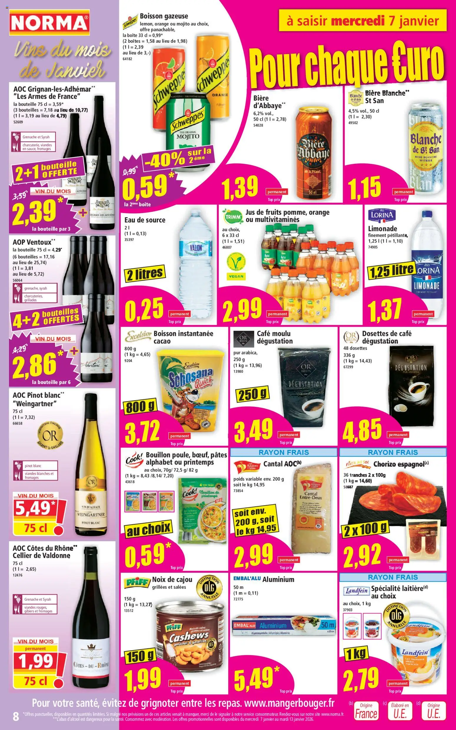 {H1} | Page: 8 | Produits: Eau de source, Café, Vin, Noix