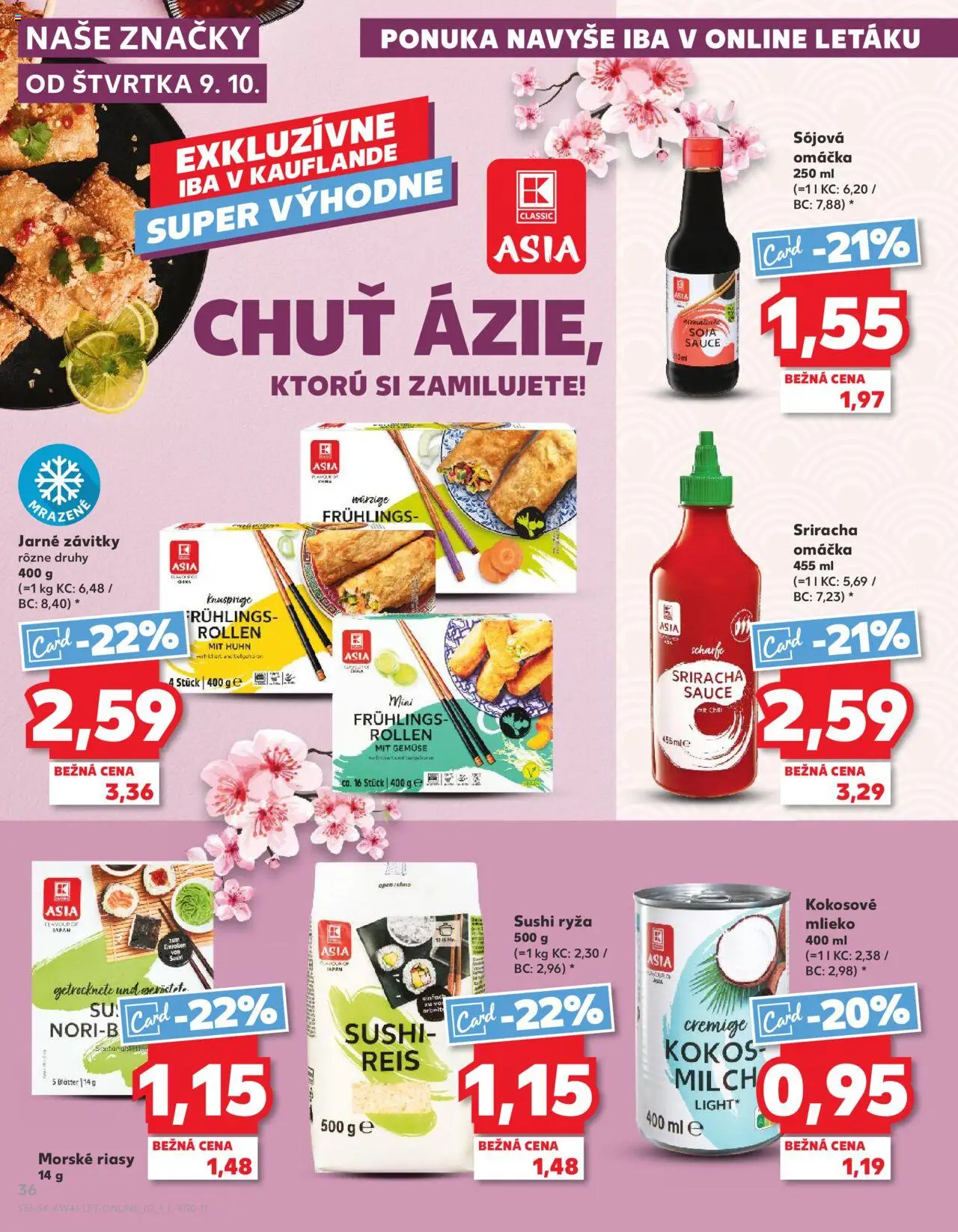 Nové Kaufland akcie – leták je platný od 09.10.2025 | Strana: 36 | Produkty: Ryža, Kokosové mlieko, Sushi, Omáčka