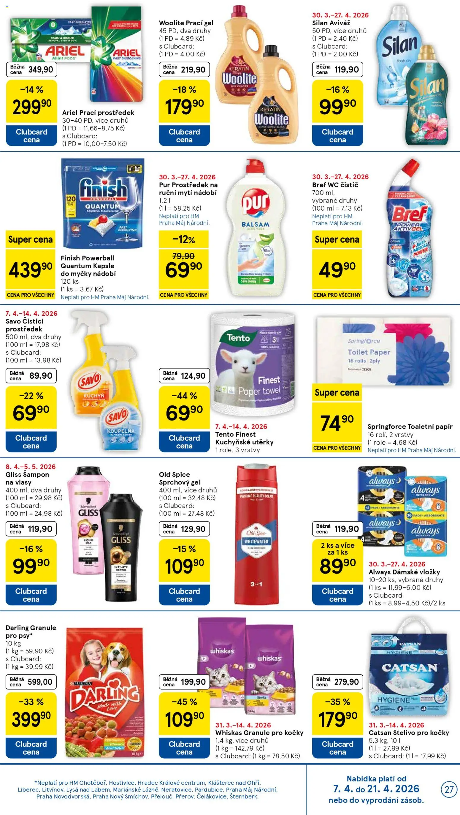 Tesco leták - Hypermarket od 07.04.2026 | Strana: 27 | Produkty: Finish, Prací prostředek, Kuchyňské utěrky, Catsan stelivo