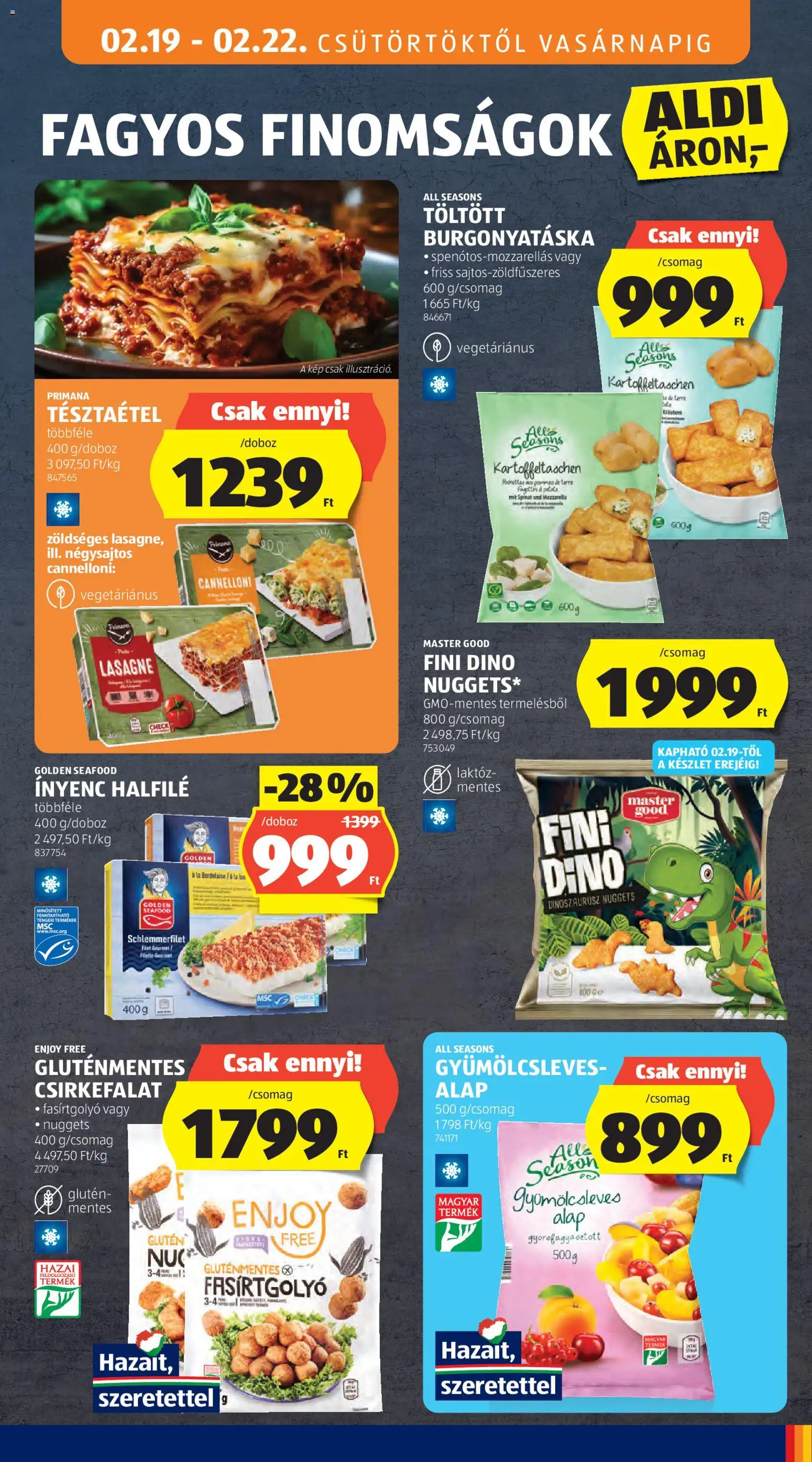 Aldi akciós ujság - amely érvényes a következő dátumtól: 19.02.2026 | Oldal: 13 | Termékek: Mozzarella, Nuggets, Cannelloni, Lasagne
