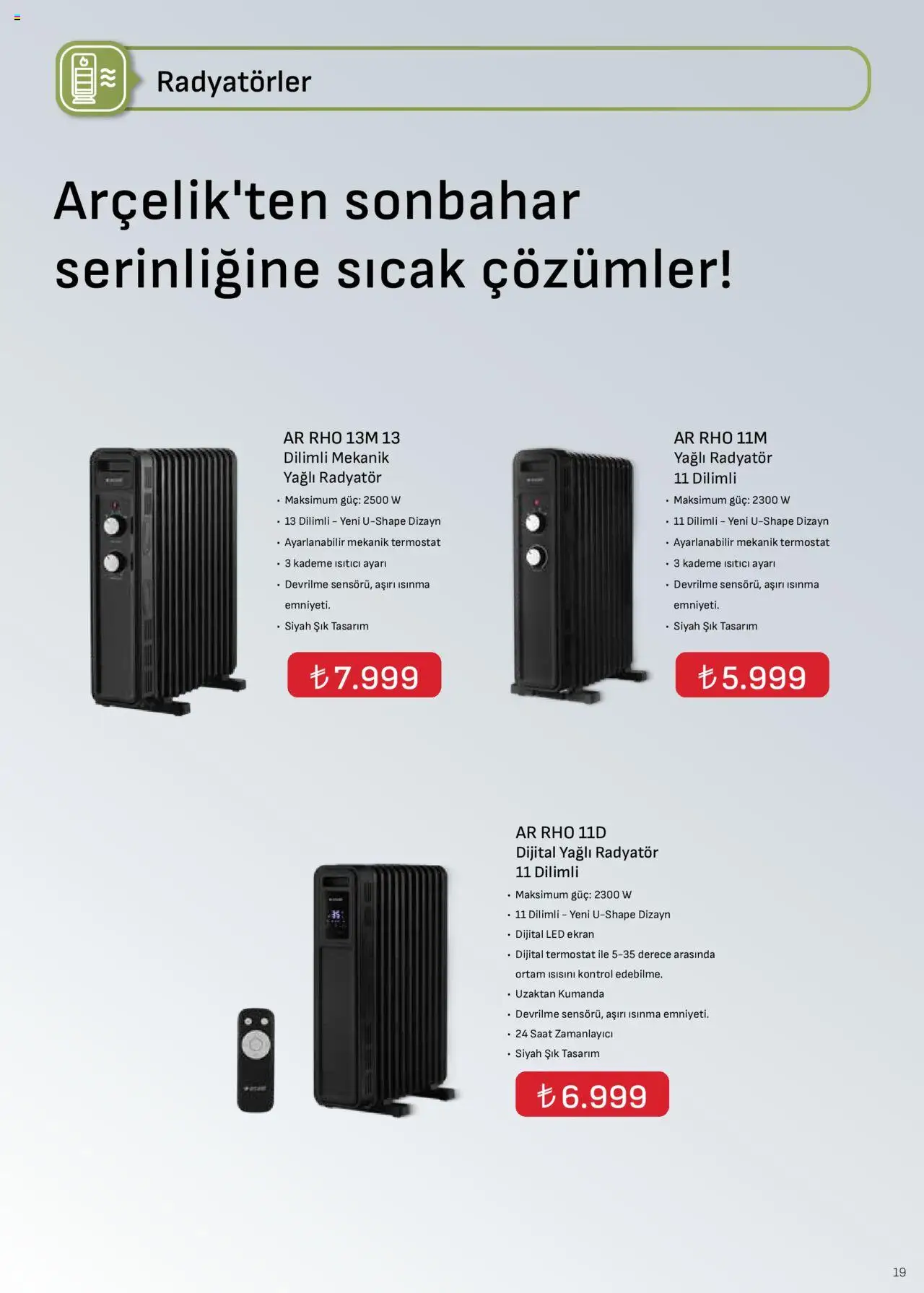Arçelik İklimlendirme Kataloğu - 16.09.2025 tarihinden itibaren geçerlidir | Sayfa: 19 | Ürünler: Radyatör, Saat