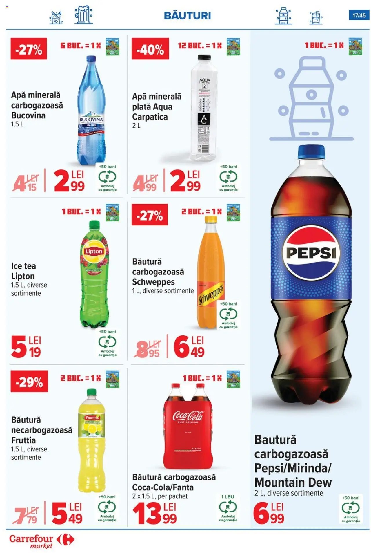 Noul catalog Carrefour – valabil de la 15.10.2025 | Pagină: 20 | Produse: Yazı tahtası kalemi, Amerikan servis, Ice tea, Apă
