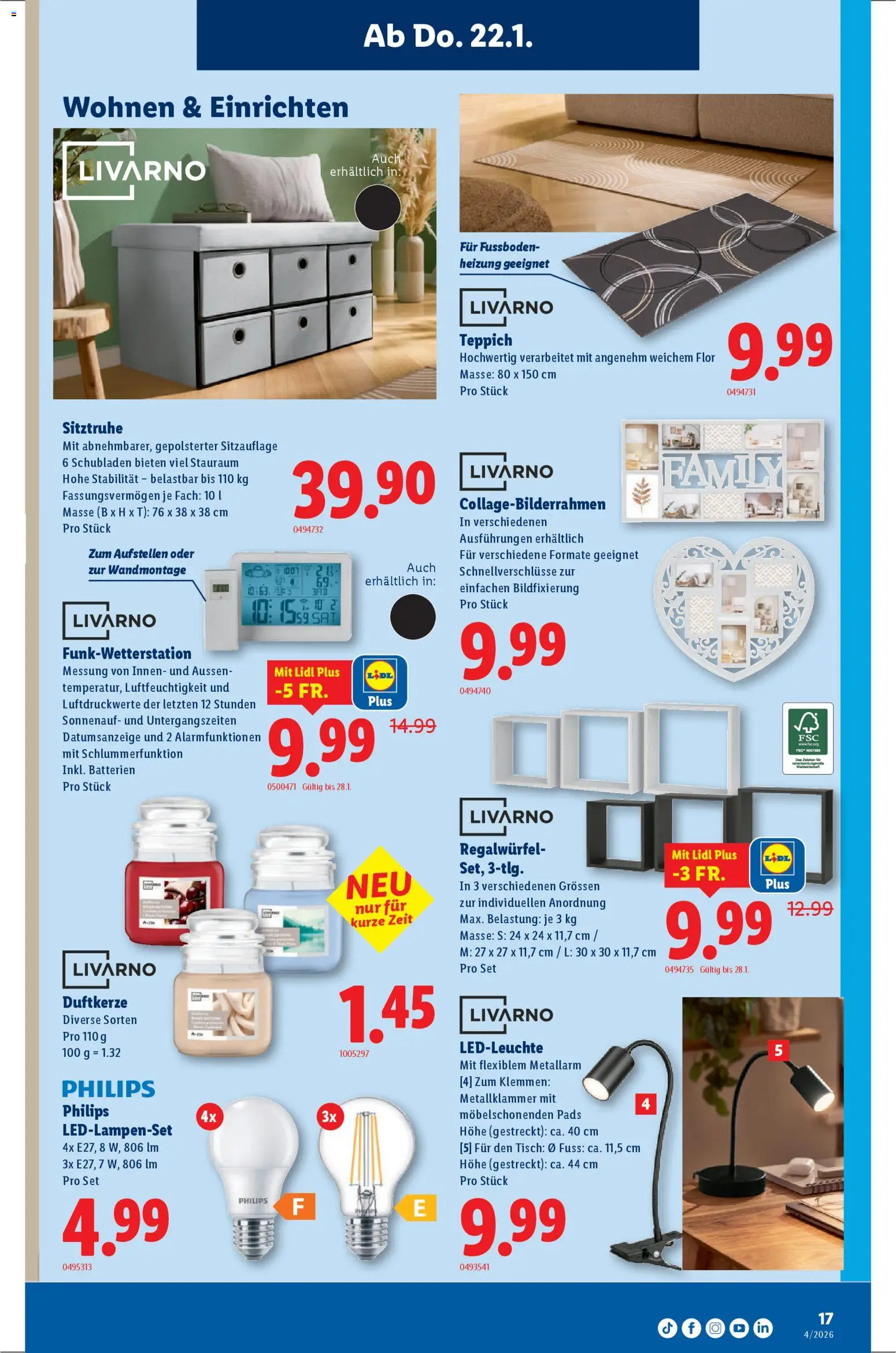 Lidl Aktionen – gültig ab 22.01.2026 | Seite: 17 | Produkte: Tisch, Teppich, Philips