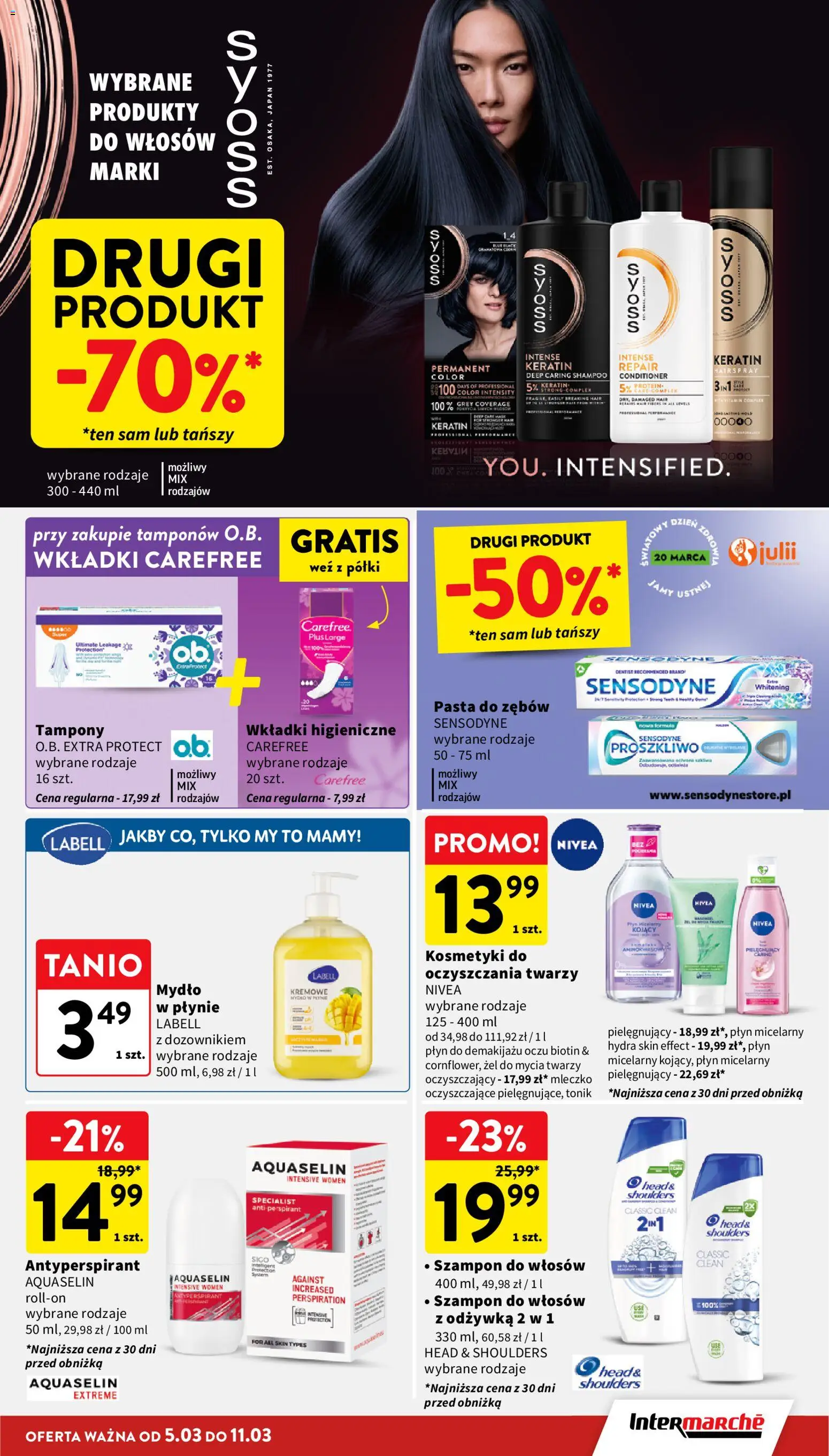 Intermarche gazetka od 05.03.2026 | Strona: 35 | Produkty: Wkładki higieniczne, Szampon, Pasta do zębów, Tonik