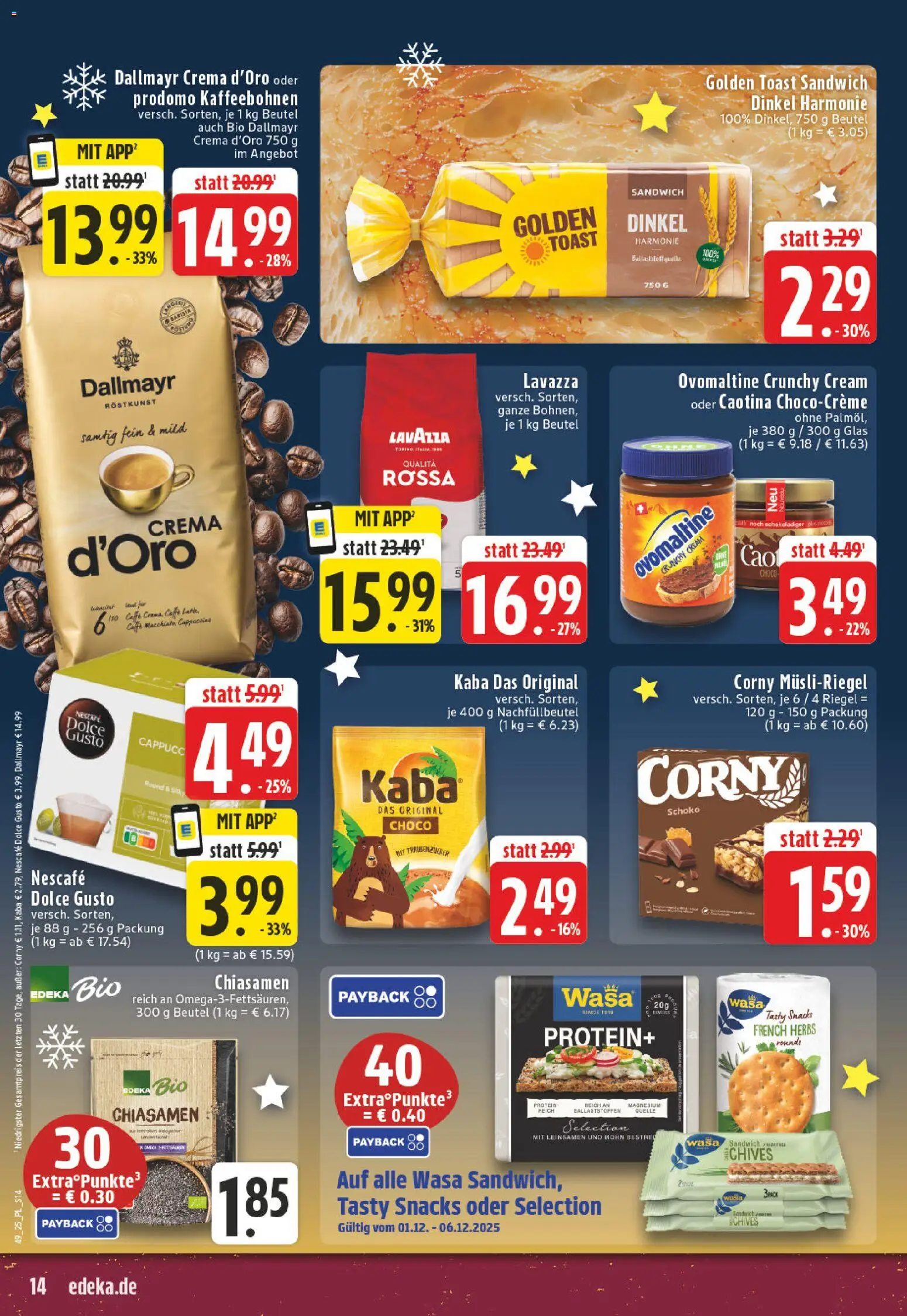 Edeka Prospekt 	 – gültig ab 01.12.2025 | Seite: 14 | Produkte: Ovomaltine, Lavazza, Nescafe, Dolce gusto