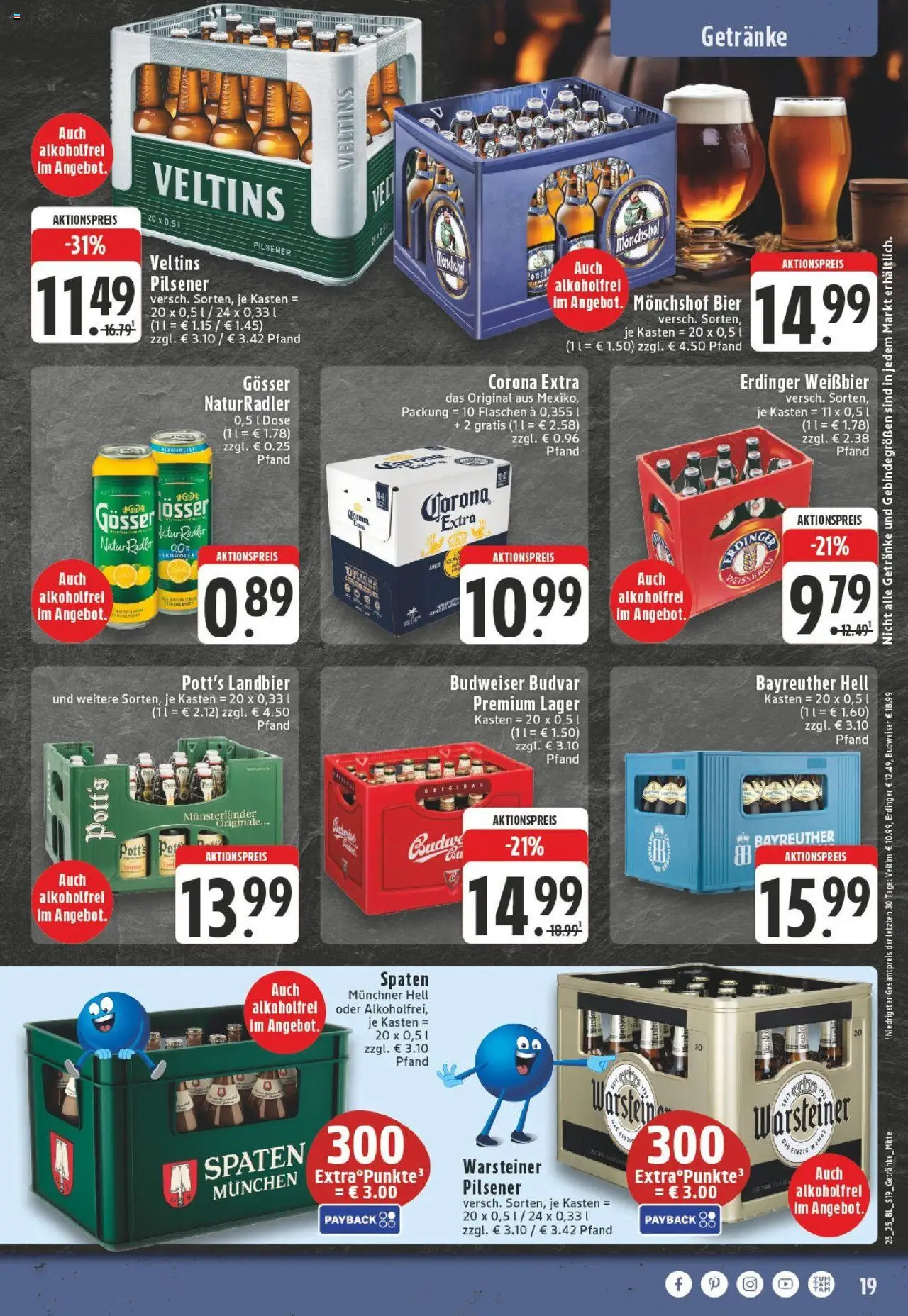 Edeka prospekt Ostbevern	 - gültig ab dem 15.06.2025 | Seite: 19 | Produkte: Bayreuther hell, Monchshof, Erdinger, Bier