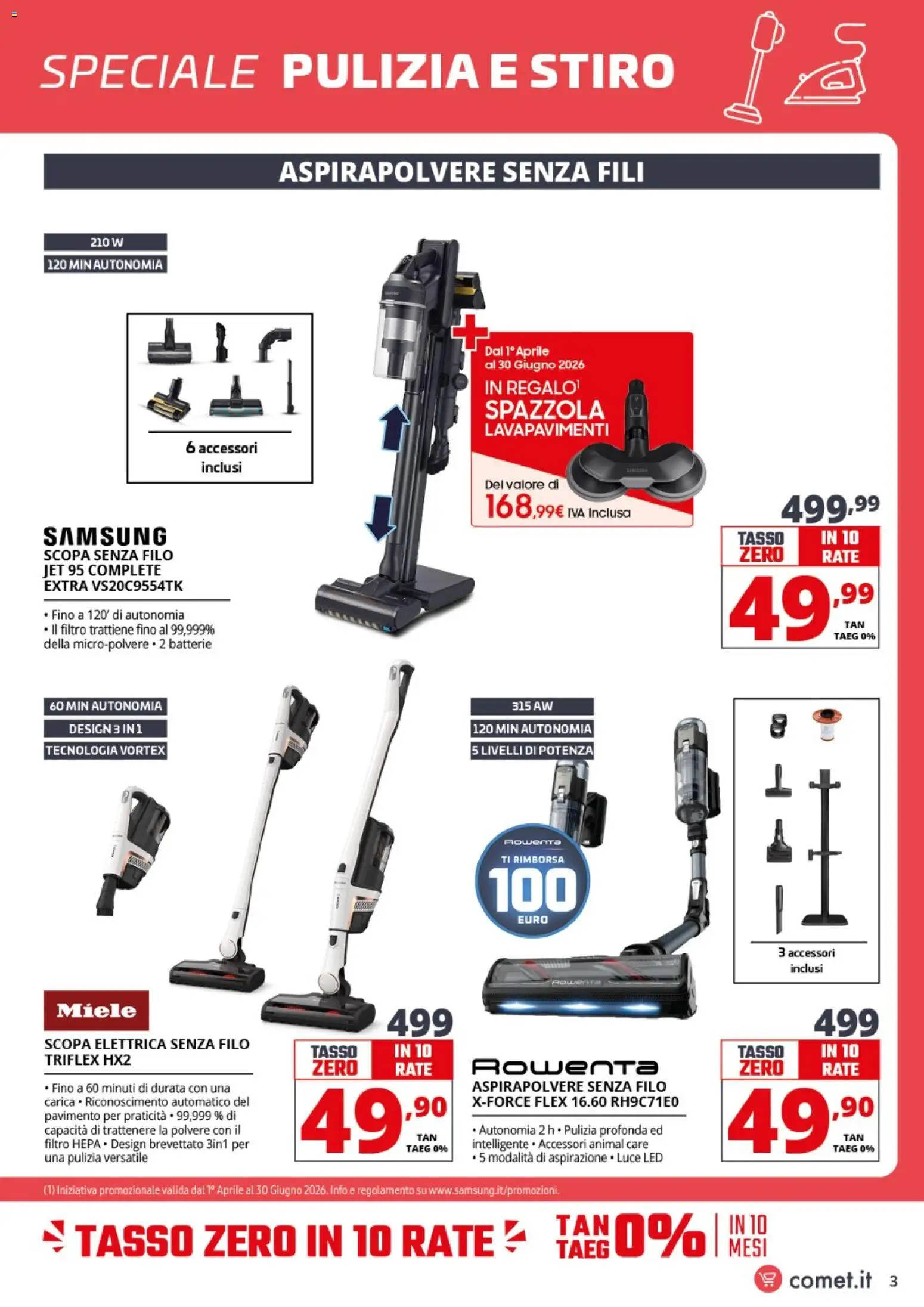 Volantino Comet del 13.04.2026 | Pagina: 3 | Prodotti: Pavimento, Aspirapolvere, Batterie, Samsung