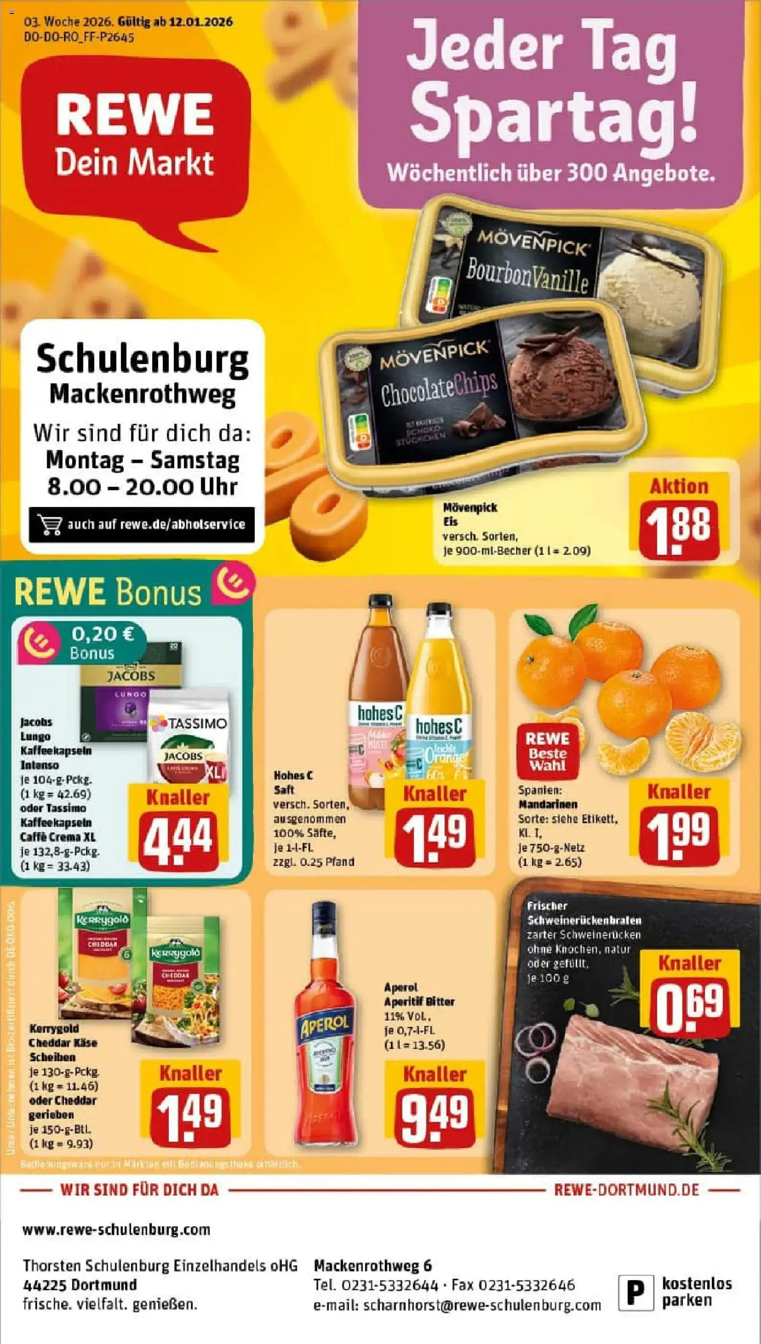 Rewe prospekt Dortmund	 – gültig ab 11.01.2026 | Seite: 1 | Produkte: Movenpick eis, Schweinerucken, Aperol, Eis