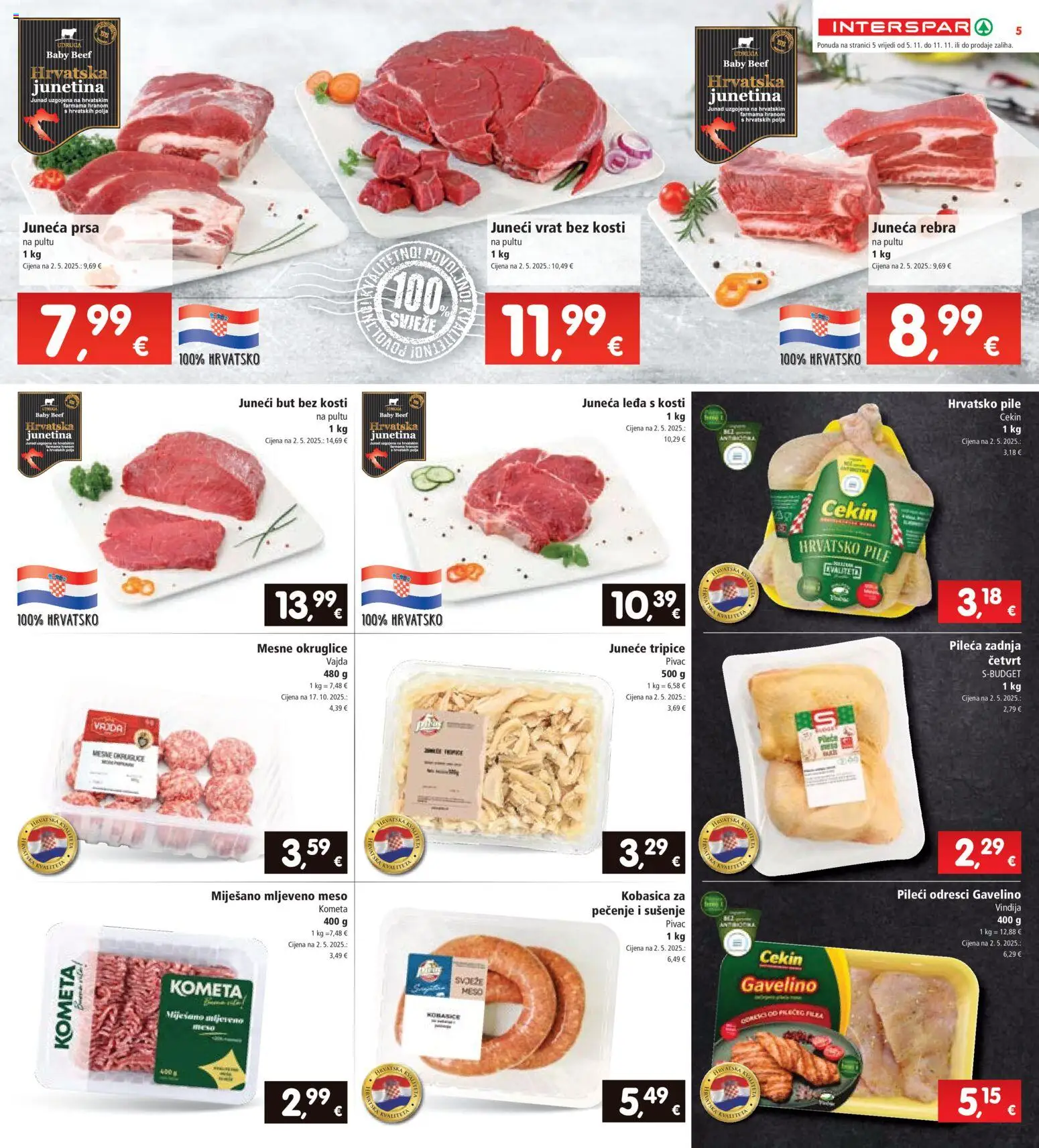 Interspar katalog | vrijedi od 05.11.2025 | Stranica: 5 | Proizvodi: Vindija, Okruglice, Meso, Mljeveno meso