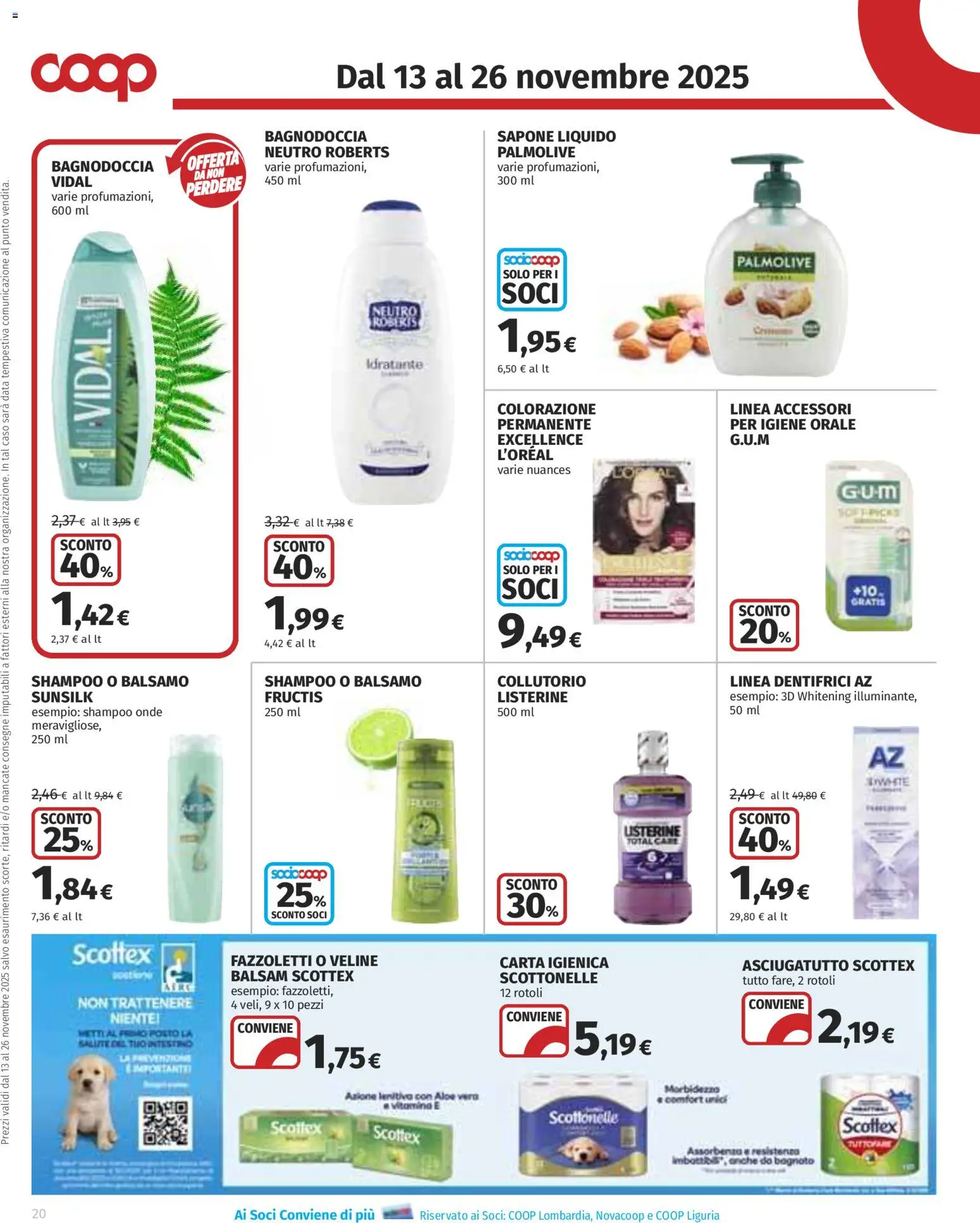 Volantino COOP del 13.11.2025 | Pagina: 20 | Prodotti: Shampoo, Sapone, Collutorio, Asciugatutto