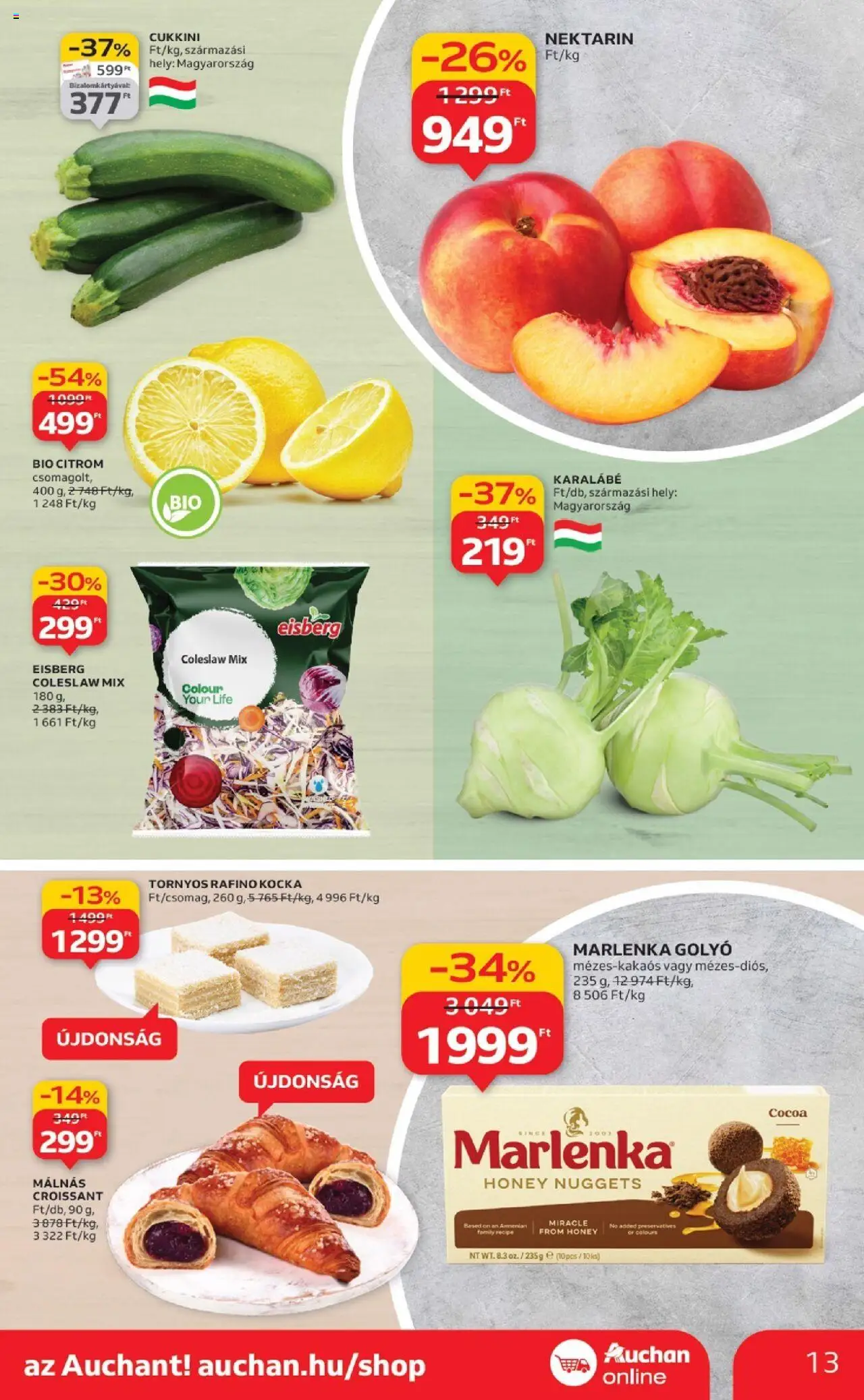 Auchan akciós ujság - amely érvényes a következő dátumtól: 02.10.2025 | Oldal: 13 | Termékek: Nektarin, Cukkini, Nuggets, Citrom