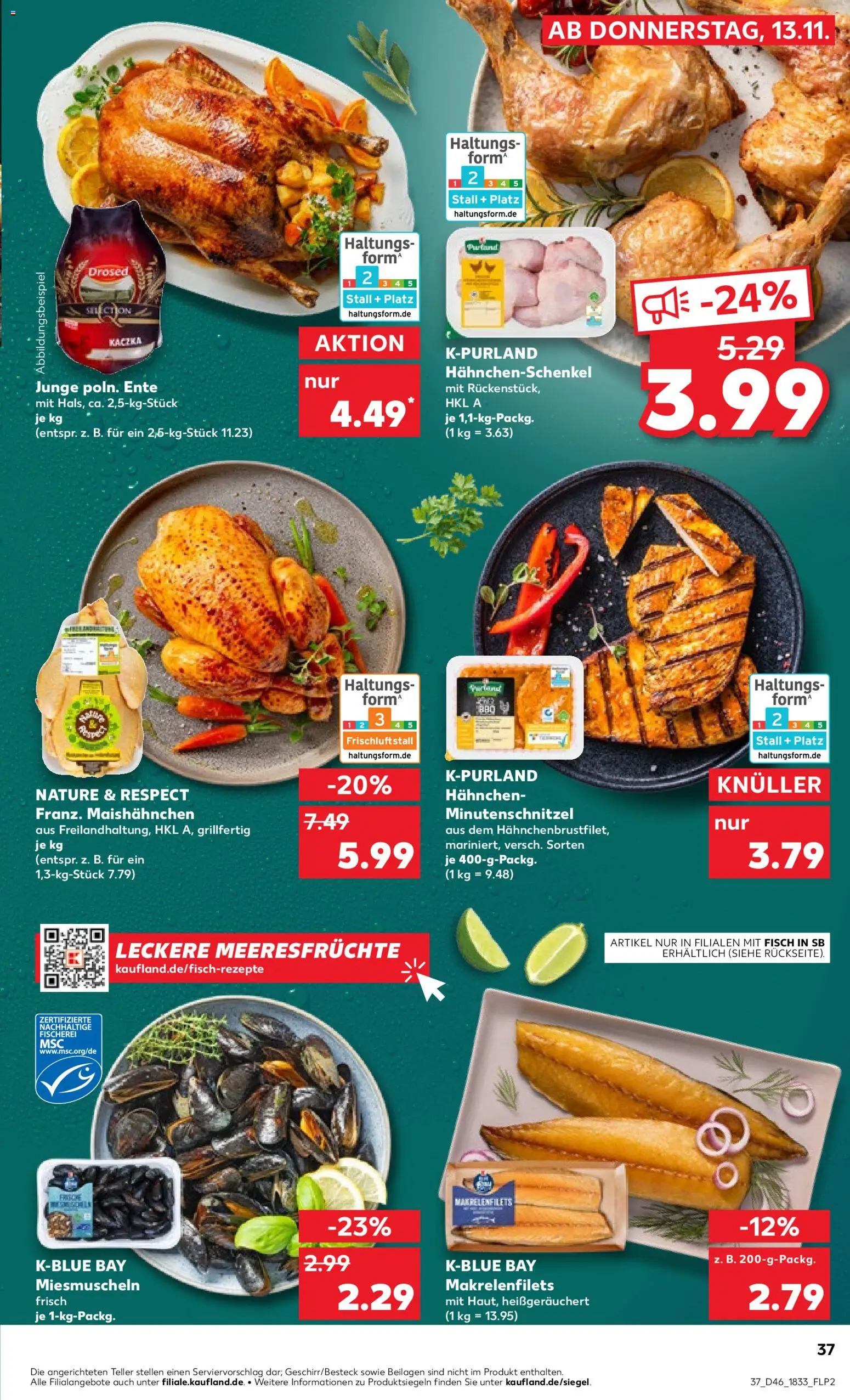 Kaufland prospekt Bremen	 – gültig ab 16.11.2025 | Seite: 37 | Produkte: Hahnchen, Hahnchenschenkel, Fisch, Ente