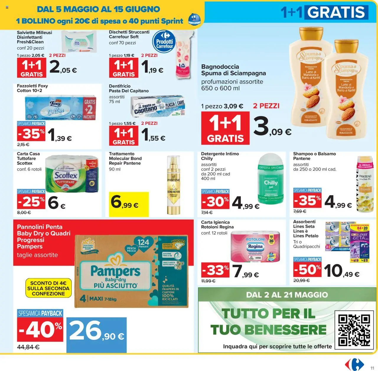 Volantino Carrefour del 05.05.2025 | Pagina: 11 | Prodotti: Shampoo, Carta igienica, Detergente intimo, Pasta