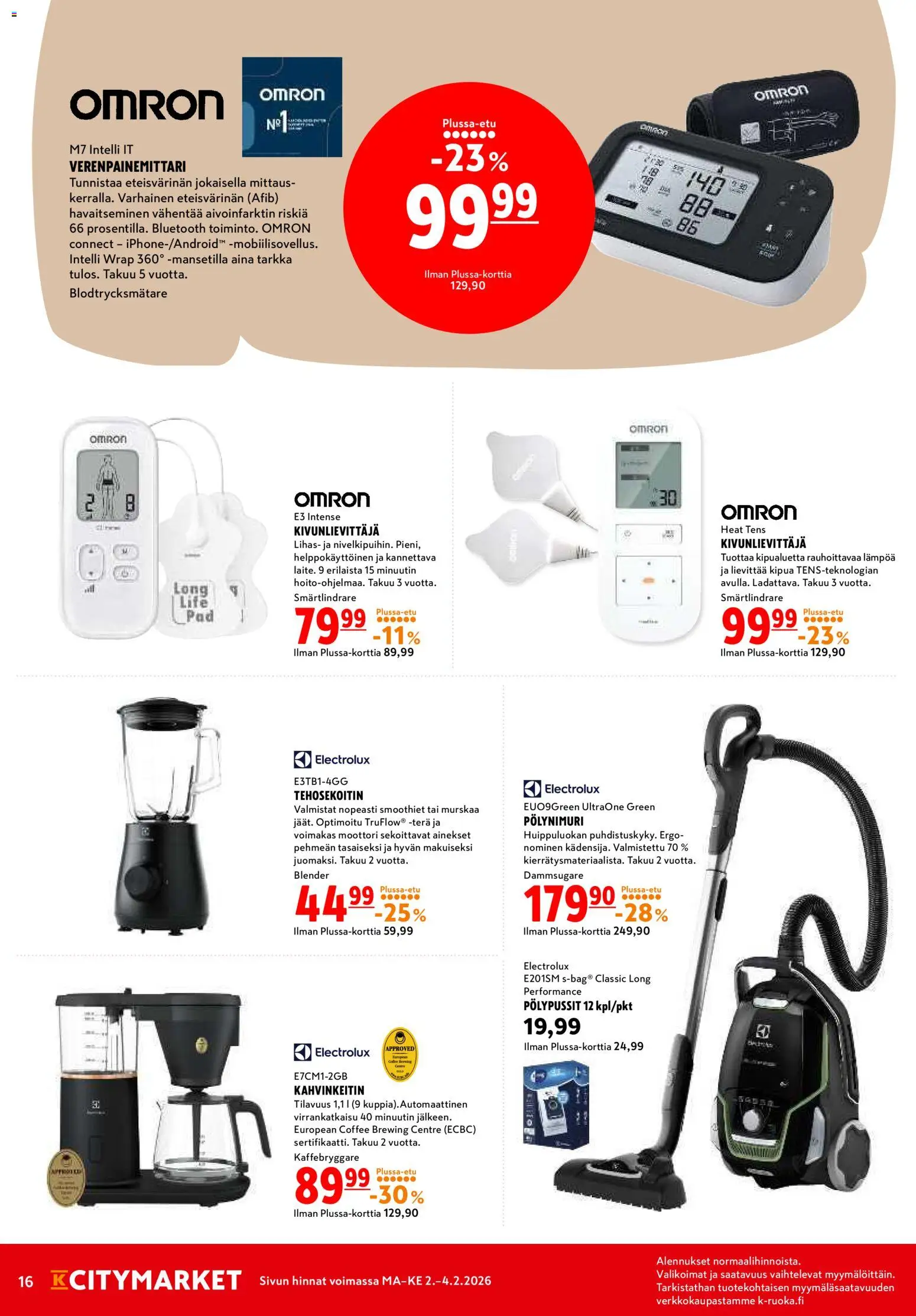 K-Citymarket tarjoukset – voimassa 02.02.2026 alkaen | Sivu: 16 | Tuotteet: Kahvinkeitin, Tehosekoitin
