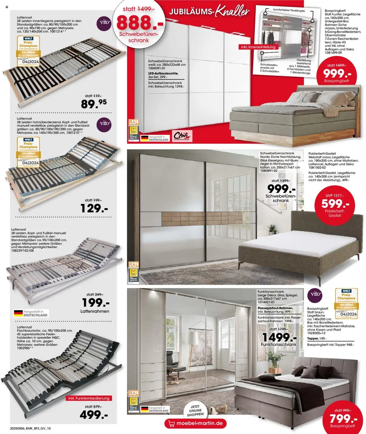 Möbel Martin Prospekt 	 - gültig ab dem 06.08.2025 | Seite: 10 | Produkte: Schwebetürenschrank, Boxspringbett, Polsterbett, Chili