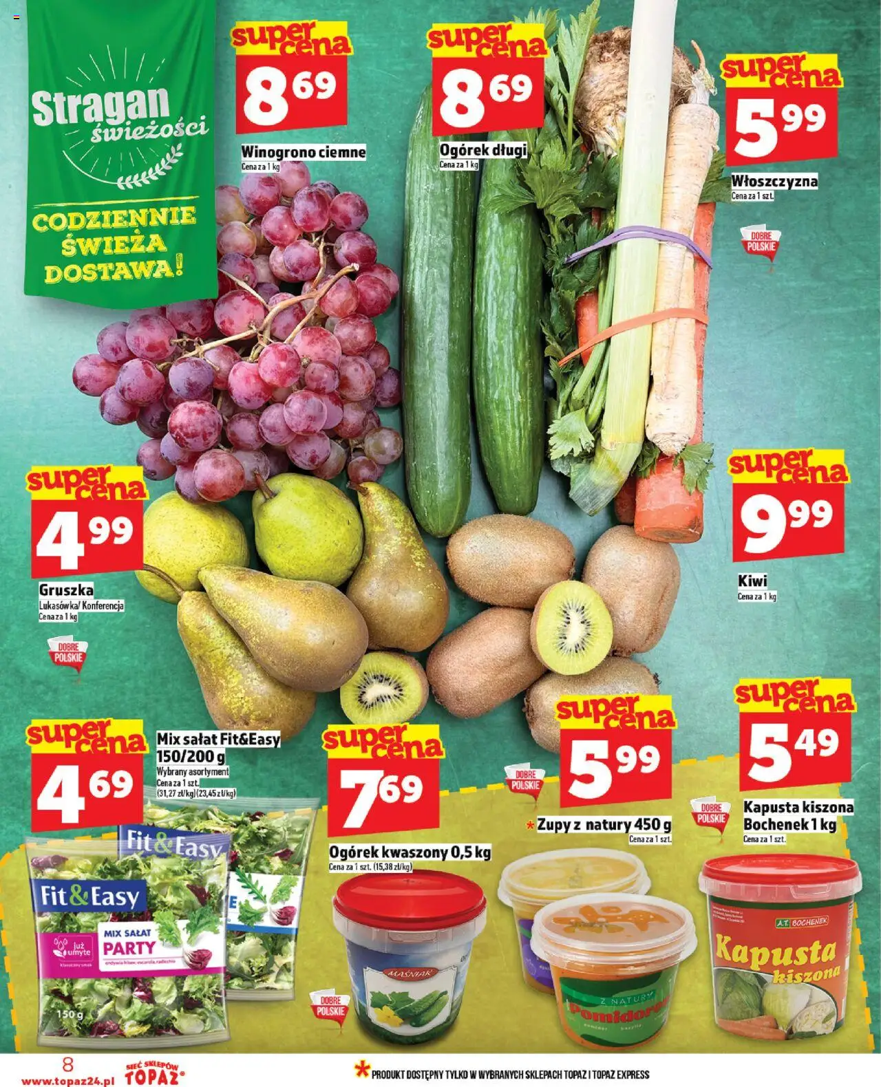 Topaz Gazetka MAZ od 23.10.2025 | Strona: 8 | Produkty: Gruszka, Winogrono, Mix sałat, Kiwi