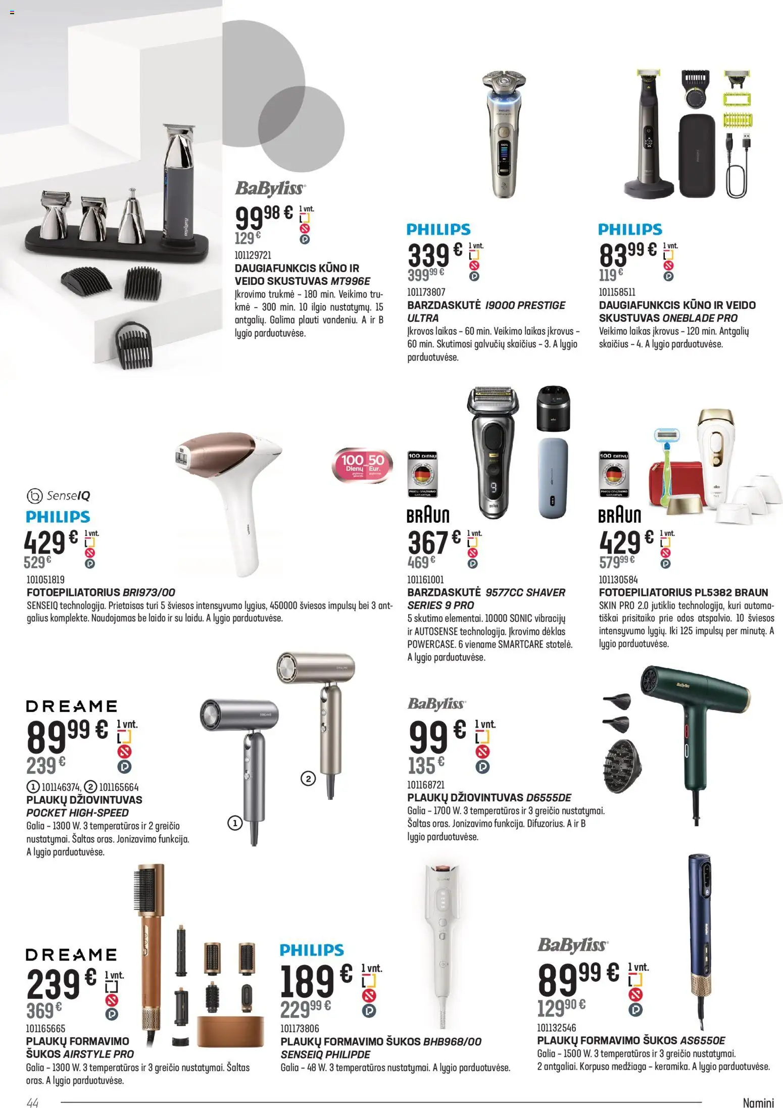 Senukai akcijos nuo 05.11.2025 | Puslapis: 44 | Prekių: Skustuvas, Plaukų džiovintuvas, Dėklas