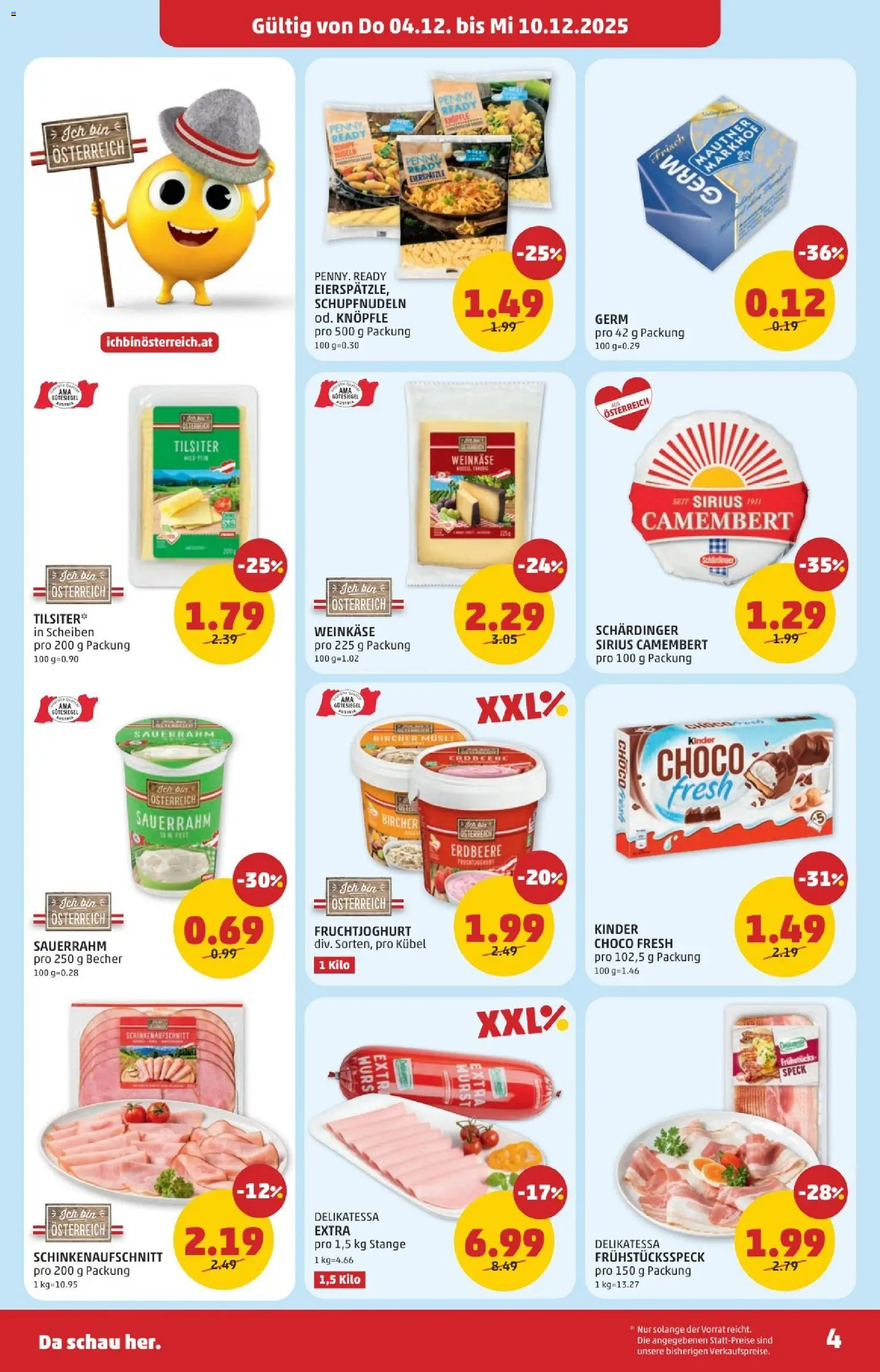 Penny Markt - Eröffnung in 1200 Wien gültig ab 04.12.2025 | Seite: 4 | Produkte: Wurst, Nudeln, Sauerrahm