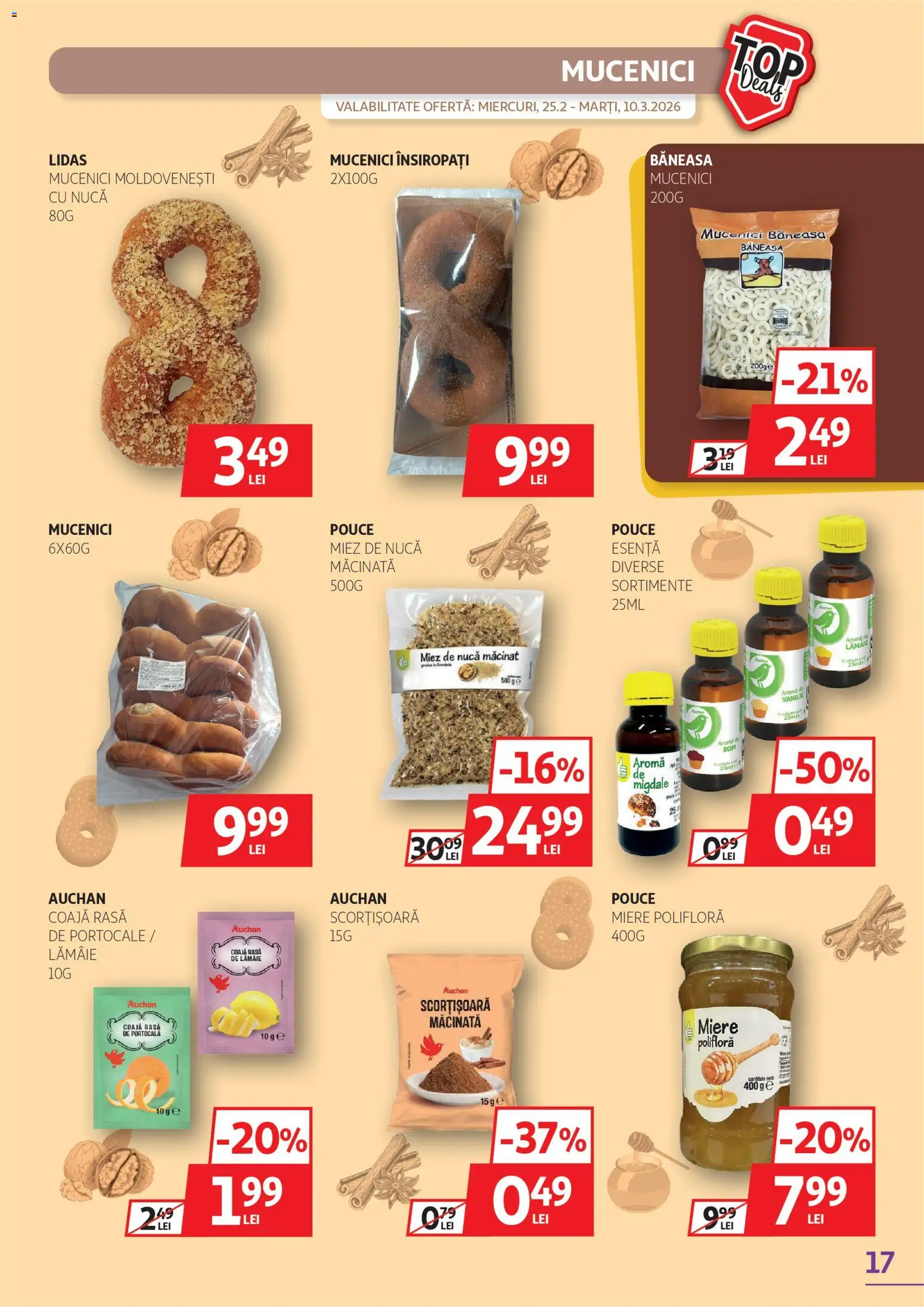 Noul catalog Auchan – valabil de la 25.02.2026 | Pagină: 17 | Produse: Miere polifloră, Migdale, Portocale, Lămâie